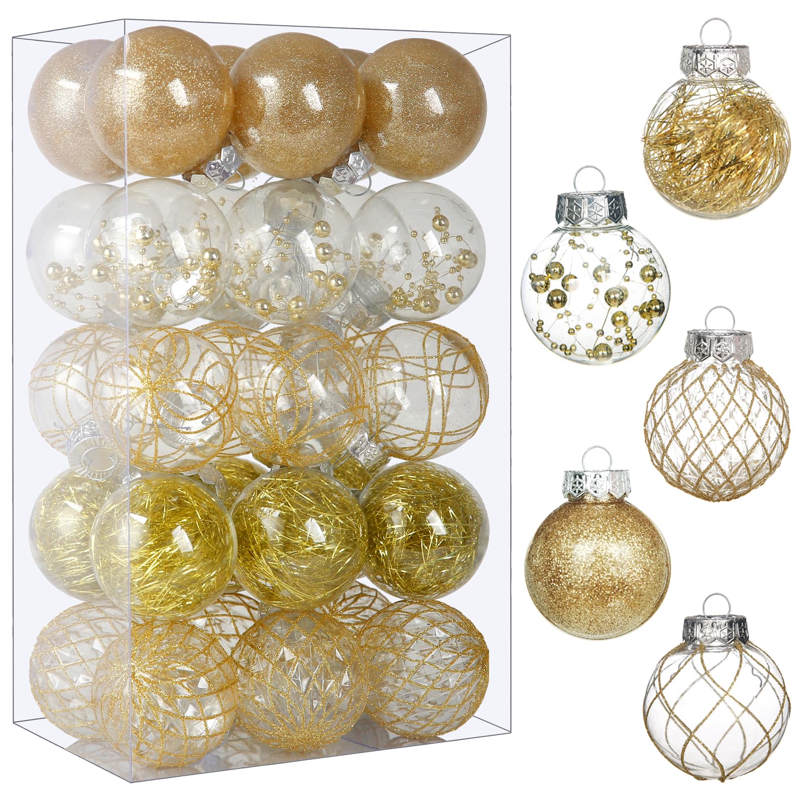Clear Plastic Christmas Ball Ornaments, 30ct 2.36 Inch Champagne Balls for Tree Decoration - Shatterproof for Holiday Wedding Party Gifts