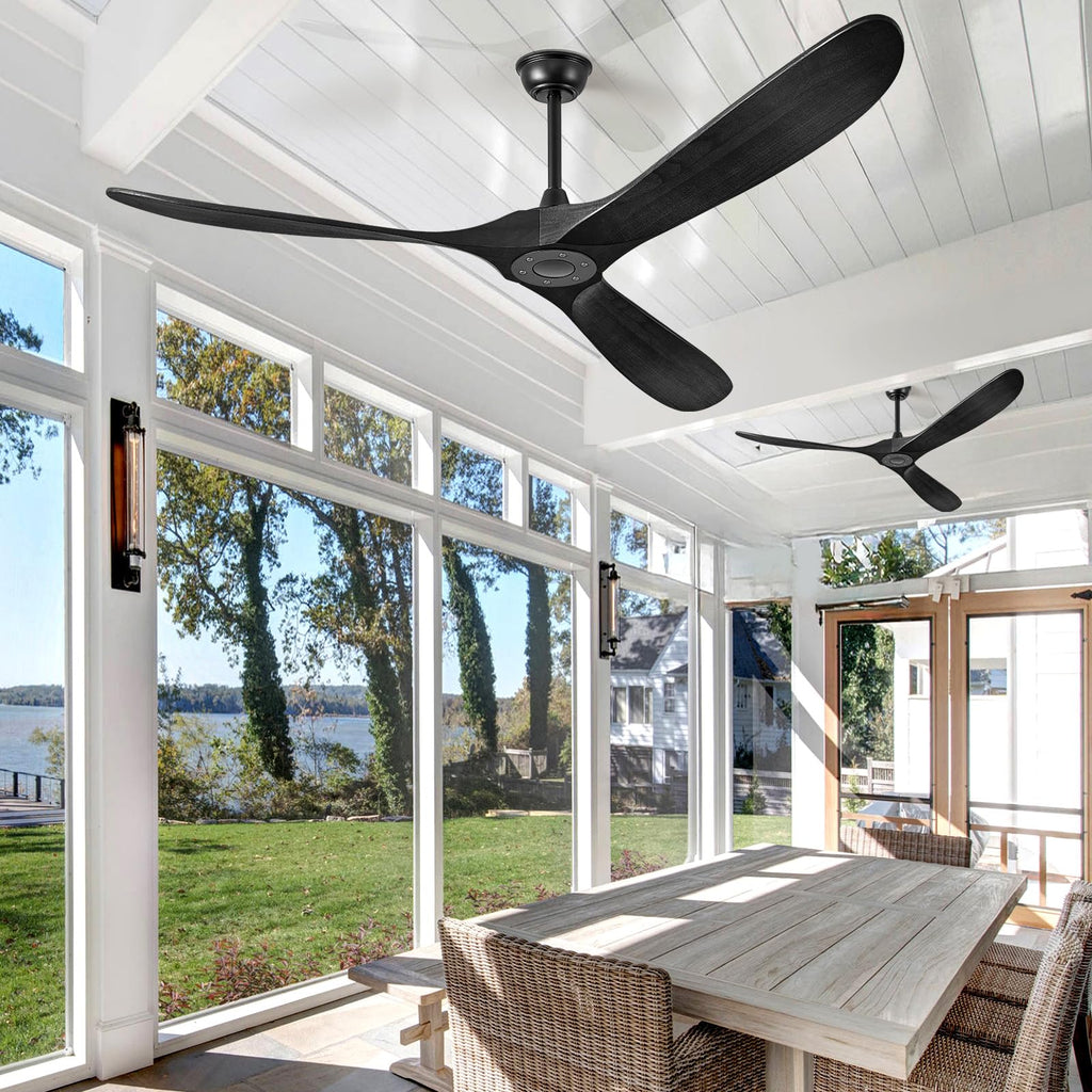 ABZ Ceiling Fans without Lights - 52 Inch Modern Ceiling Fans no Lights with Remote Control, Black 3 Blade Solid Wood Indoor Outdoor Ceiling Fans for Patios Living Room Bedroom