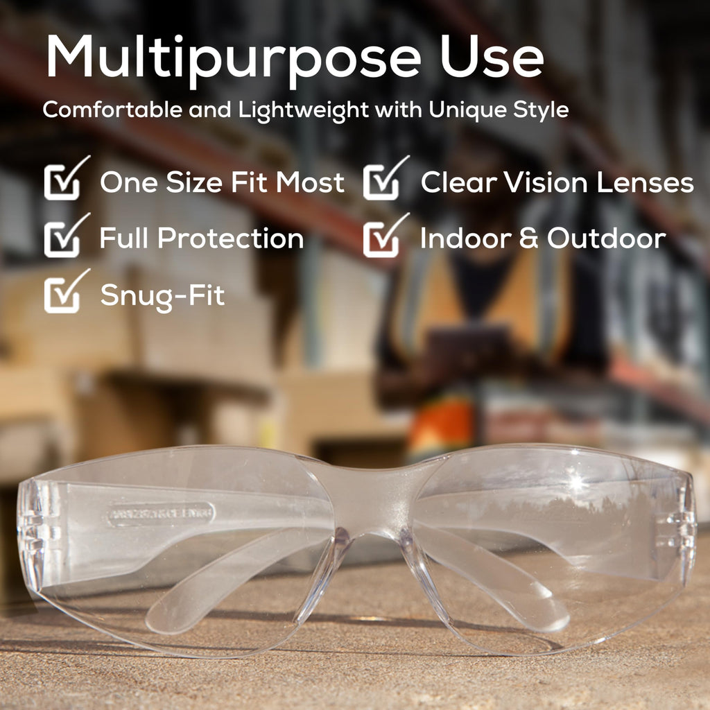 BISON LIFE Clear Safety Glasses – ANSI Z87.1 Certified Scratch & Impact Resistant Eye Protection Goggles for Men & Women