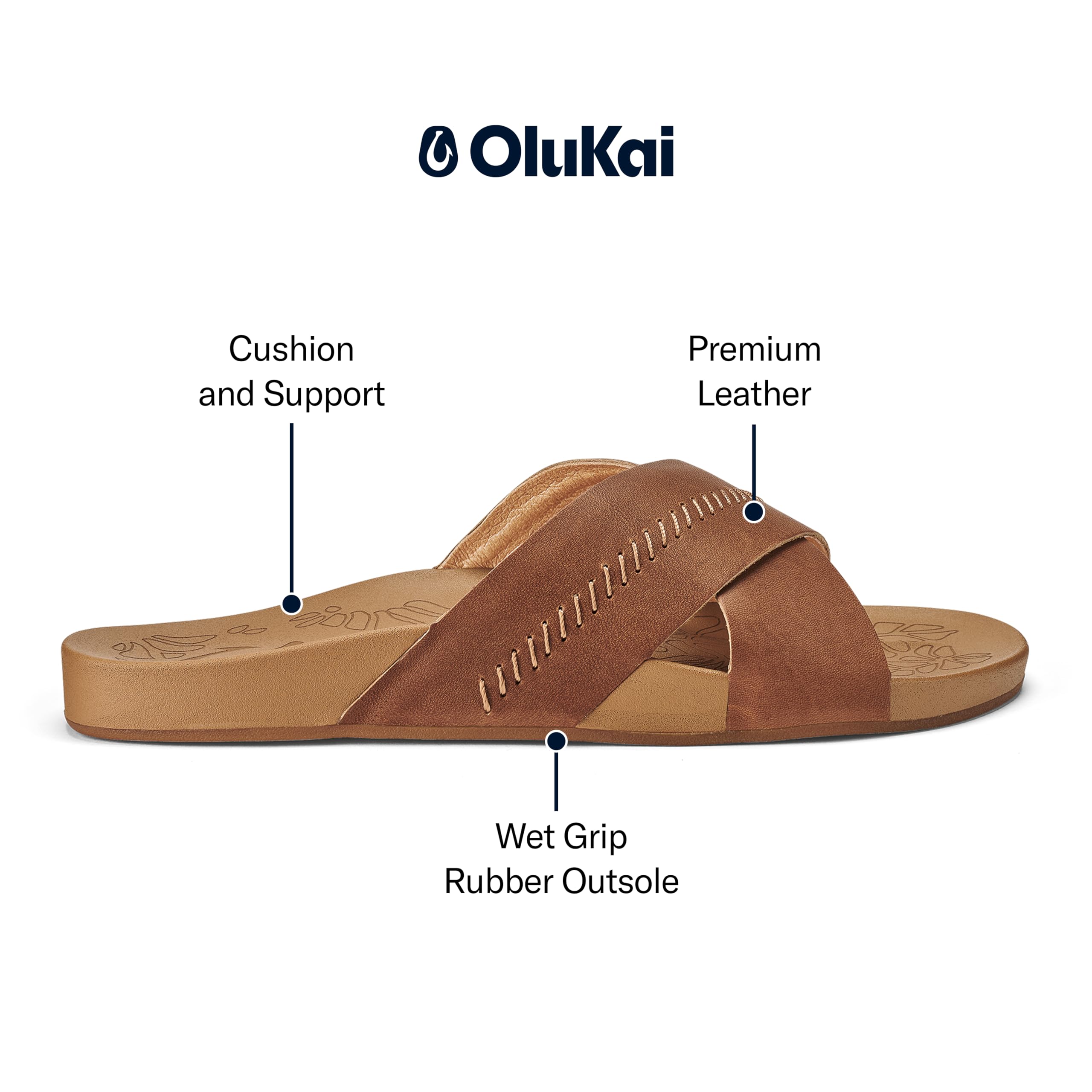 OluKai Kipe'a Olu Women's Slide Sandal, Premium Leather, Relaxed & Dressy Design For Any Occasion, All-Day Comfort & Fit