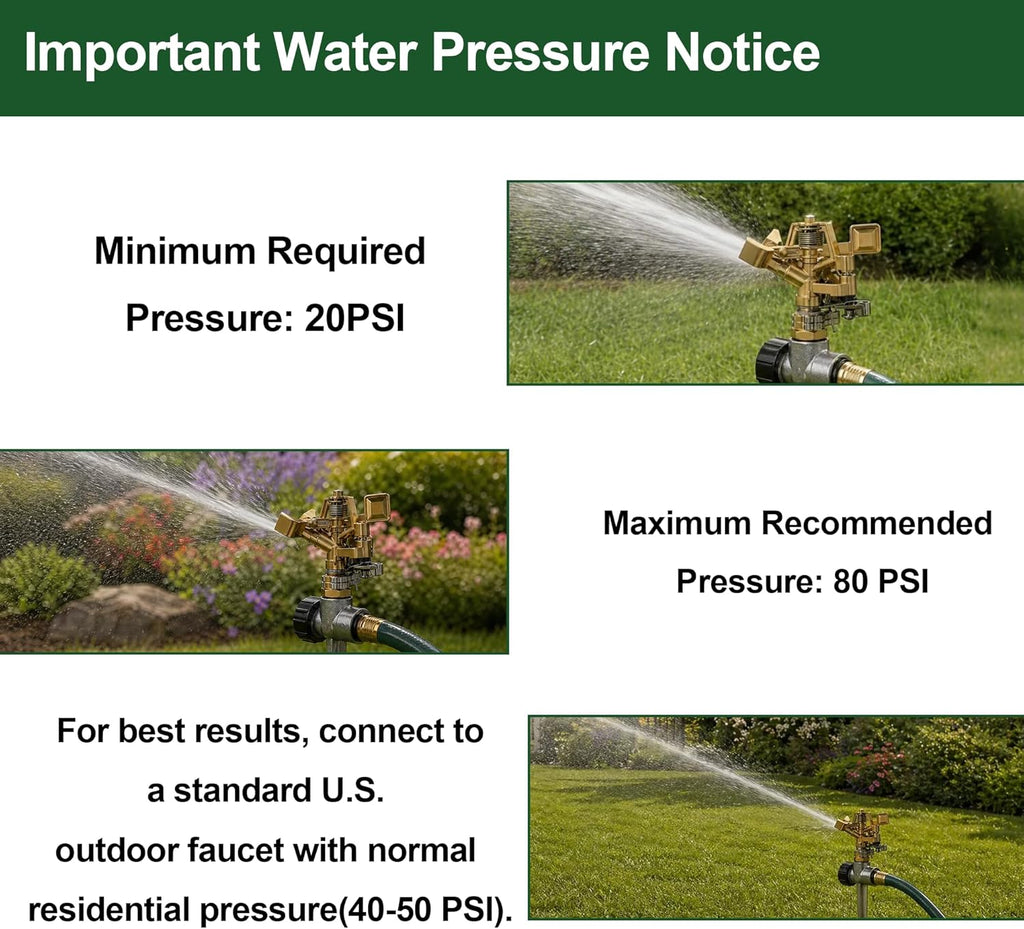 Hourleey 2 Pack Impact Lawn Sprinklers for Yard, Heavy Duty Water Sprinkler Head with Aluminum Alloy Spike Base, Adjustable Pulsating Sprinkler for Large Area Lawn Patio Garden