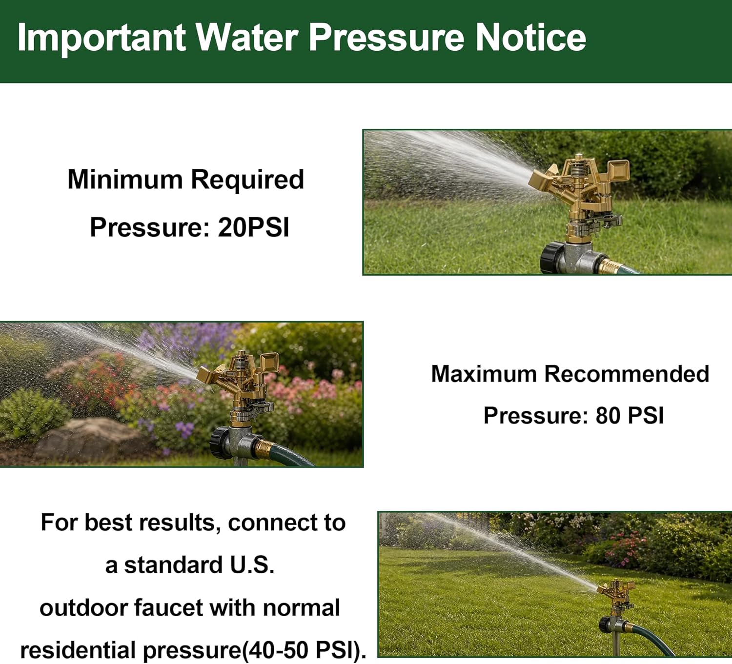 Hourleey 2 Pack Impact Lawn Sprinklers for Yard, Heavy Duty Water Sprinkler Head with Aluminum Alloy Spike Base, Adjustable Pulsating Sprinkler for Large Area Lawn Patio Garden