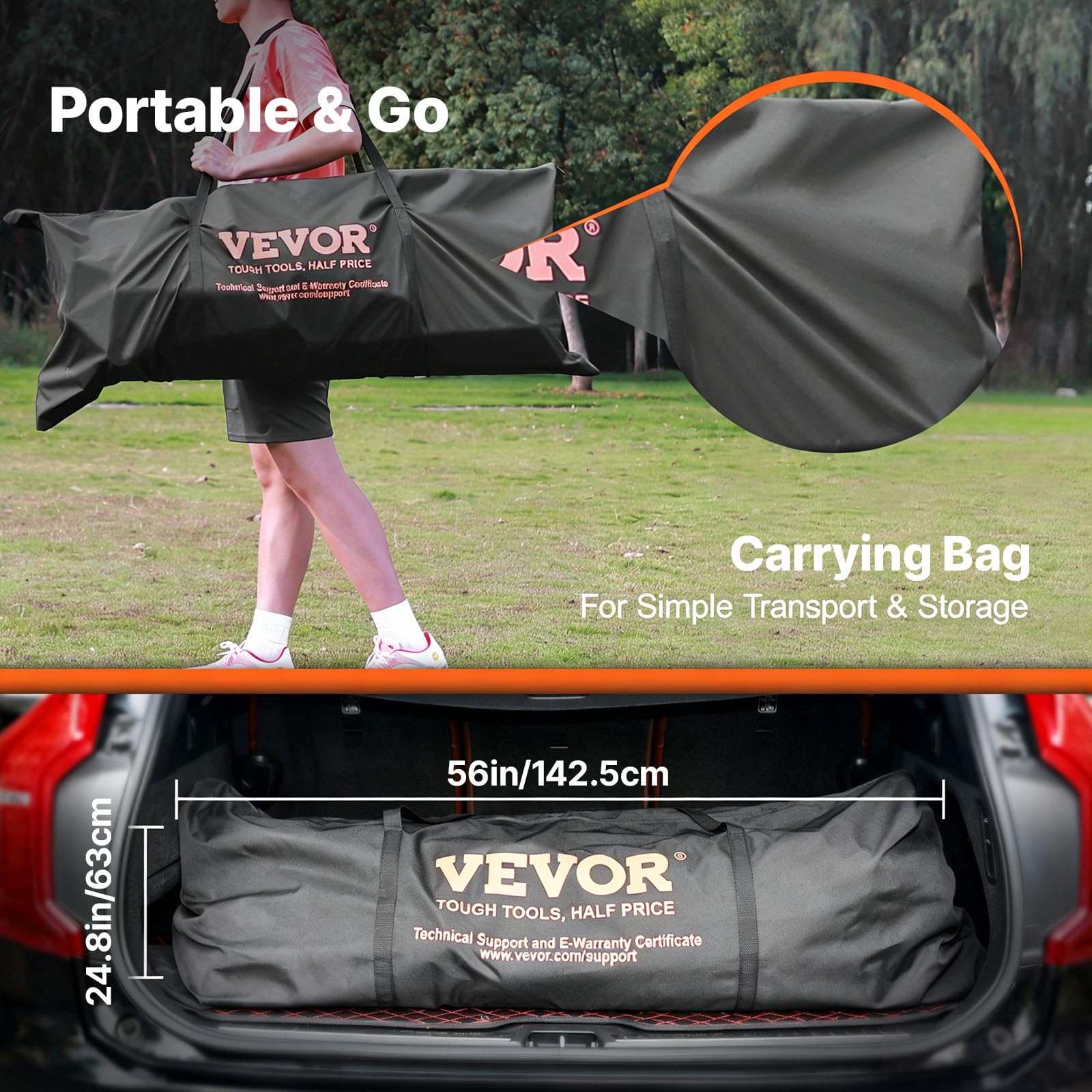 VEVOR Portable Soccer Goal, 12 x 6 ft Large Practice Soccer Net, Steel Fiberglass Structure Training Goal Set with Carry Bag, All-Weather Outdoor Use, for Backyards, Parks, School Fields