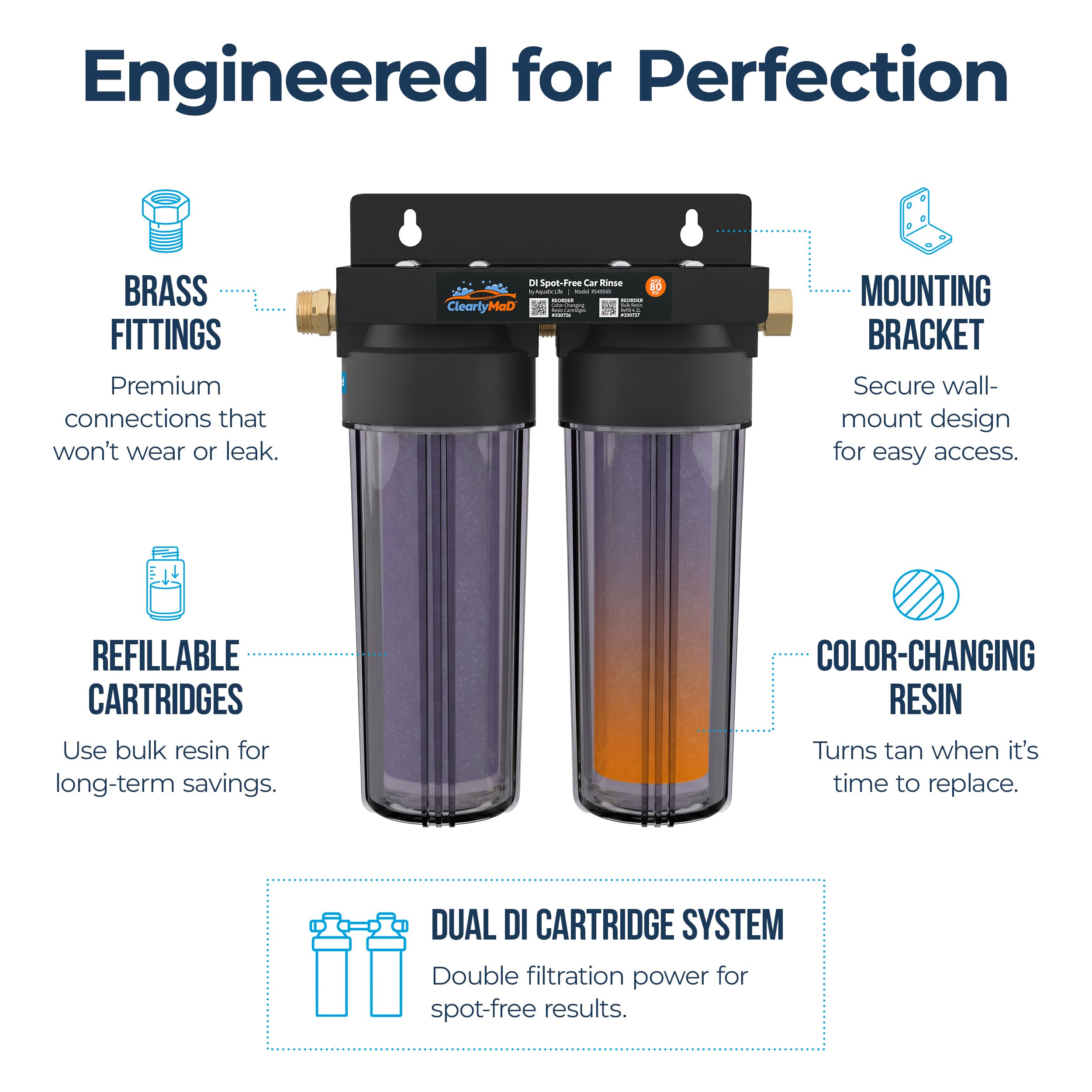 DI Spot-Free Car Wash Rinse Plus, Deionized System for Spotless Washing Dual Resin Filters, Complete Kit with Hose, Nozzle and Quick Connects, Prevent Water Spots on RVs and Windows