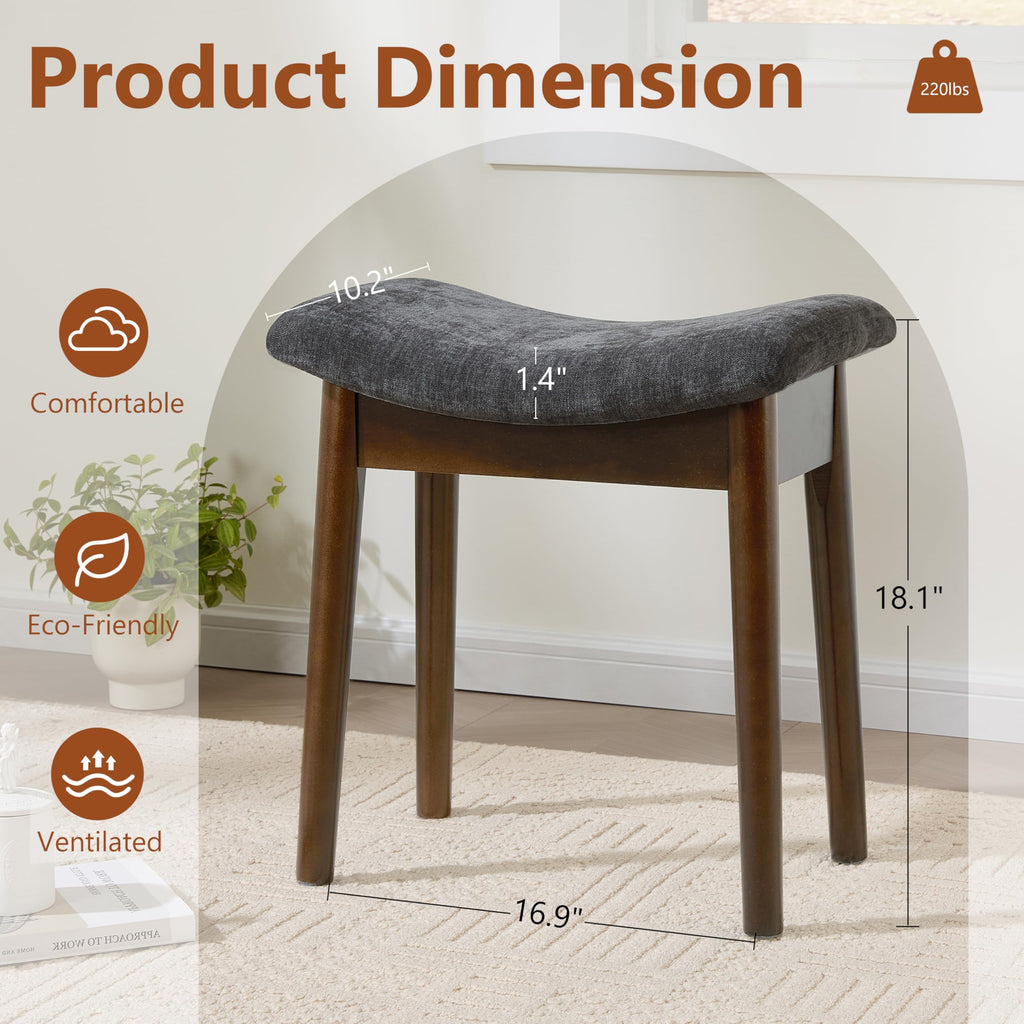 Royal Windsor Vanity Stool with Saddle Cushion, 18 Inch Makeup Vanity Chair for Living Room, Modern Foot Stool Ottoman Piano Bench,Small Upholstered Bench for Bedroom, Beige
