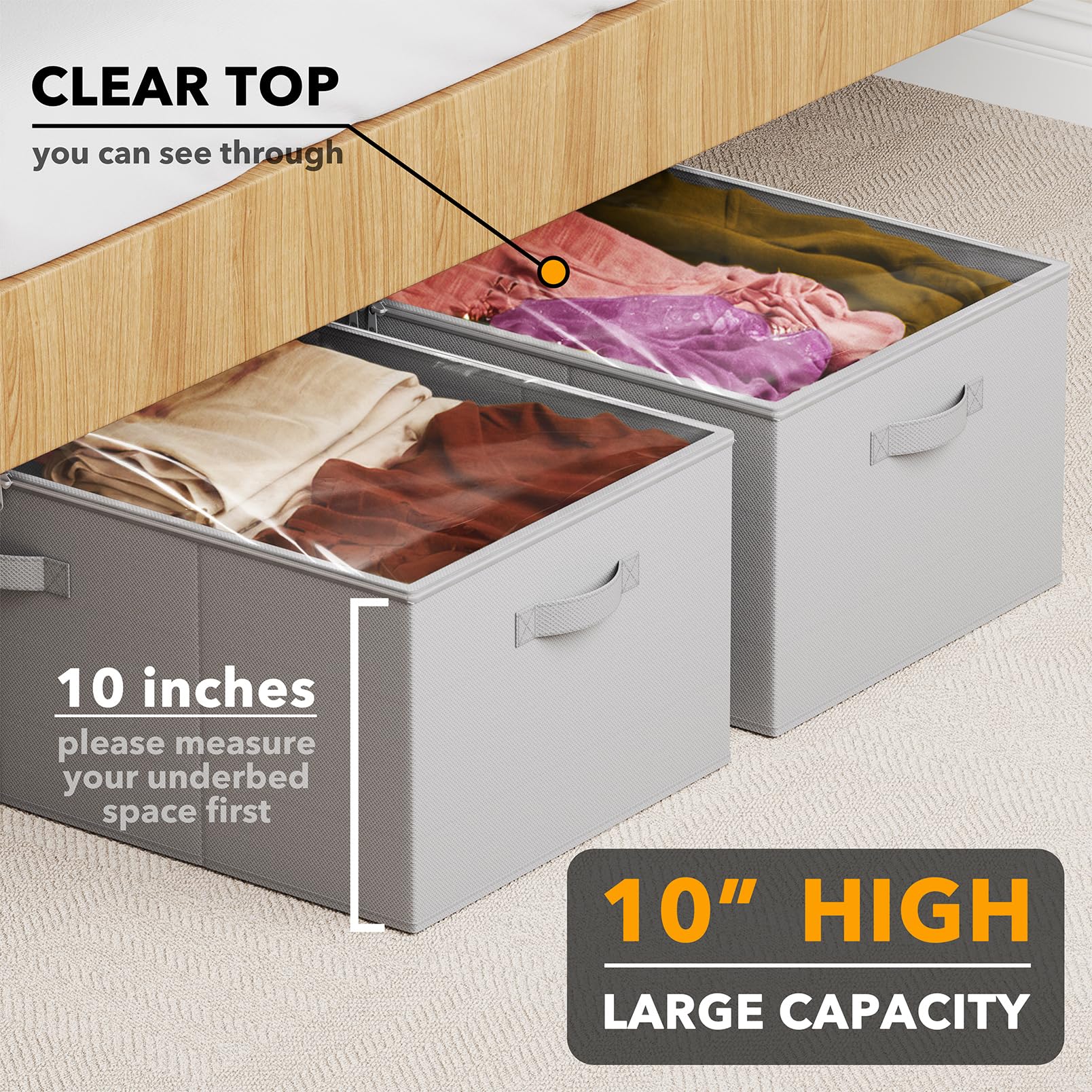 SpaceAid Paquete de 2 Contenedores de Almacenamiento Debajo de la Cama de 10" de Alto, Organizadores Grandes de Almacenamiento Debajo de la Cama con Tapas para Dormitorio, Residencia Estudiantil, Ropa