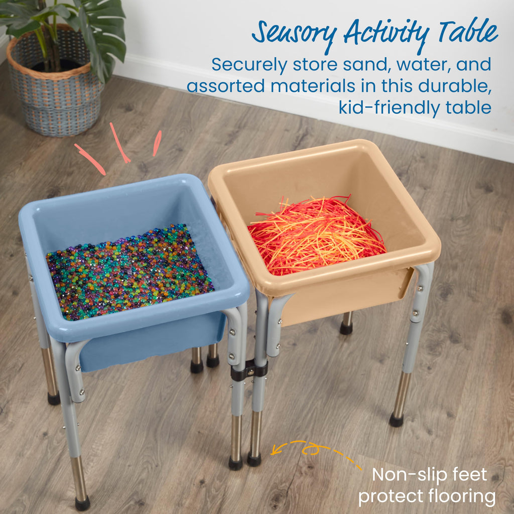 ECR4Kids 2-Station Sand and Water Adjustable Play Table, Sensory Bins, Blue/Red