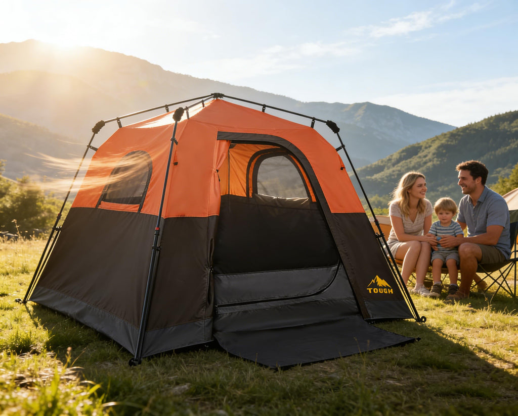 3/4 Person Camping Tent with 1 Door, 4 Windows, and Upgraded Ventilation– Instant Setup, Waterproof, 8'x 8'x 67''Oxford Fabric Floor Pop Up in 60 Seconds Includes Rainfly and Backpack
