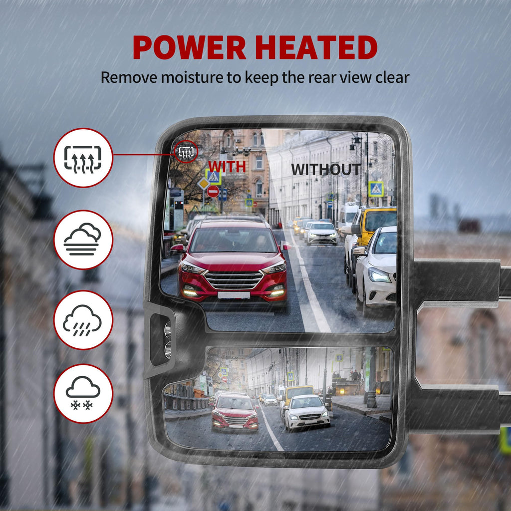 YITAMOTOR Towing Mirrors Compatible with 07-13 Silverado 1500 2500 3500 Tahoe Suburban Avalanche GMC Sierra Yukon Cadillac LED Turn Signal Light Power Heated Manual Telescoping Folding