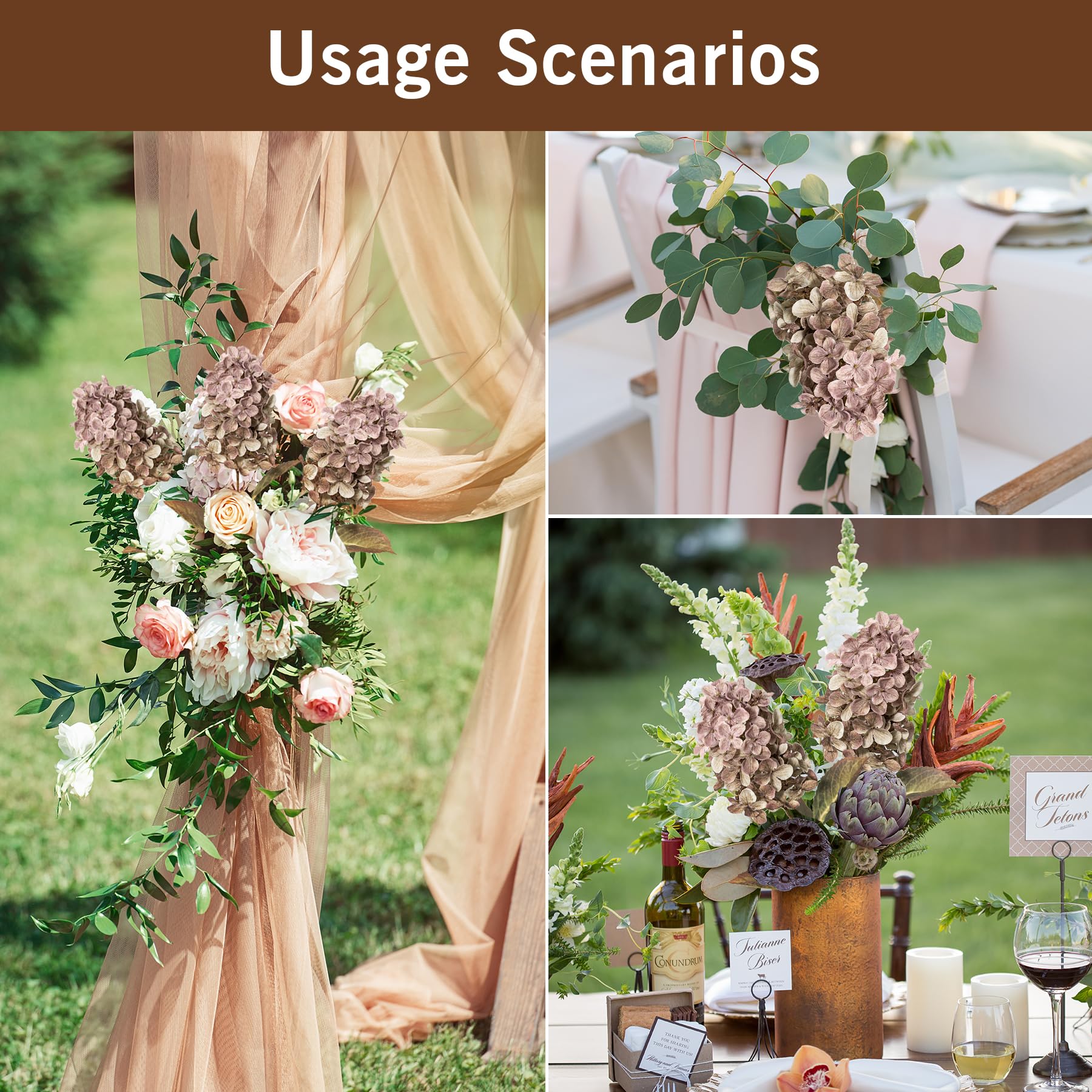 Ttranewsoo Hydrangea Artificial Flowers,Fall Hydrangeas Artificial Flowers,Blue Fake Fall Dried Hydrangea Flowers Decoration,Faux Silk Flower with Stems Winter Decor(Blue 24" 8pcs) Without Vase