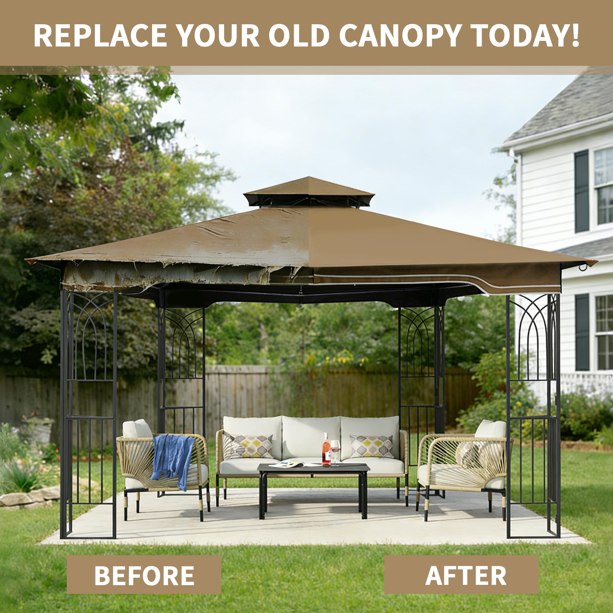 SCOCANOPY Replacement Gazebo Canopy Compatible with 10 x 12 Regency II Patio Gazebo Model L-GZ798PST,A101004104,A101004105,(Forest Green)