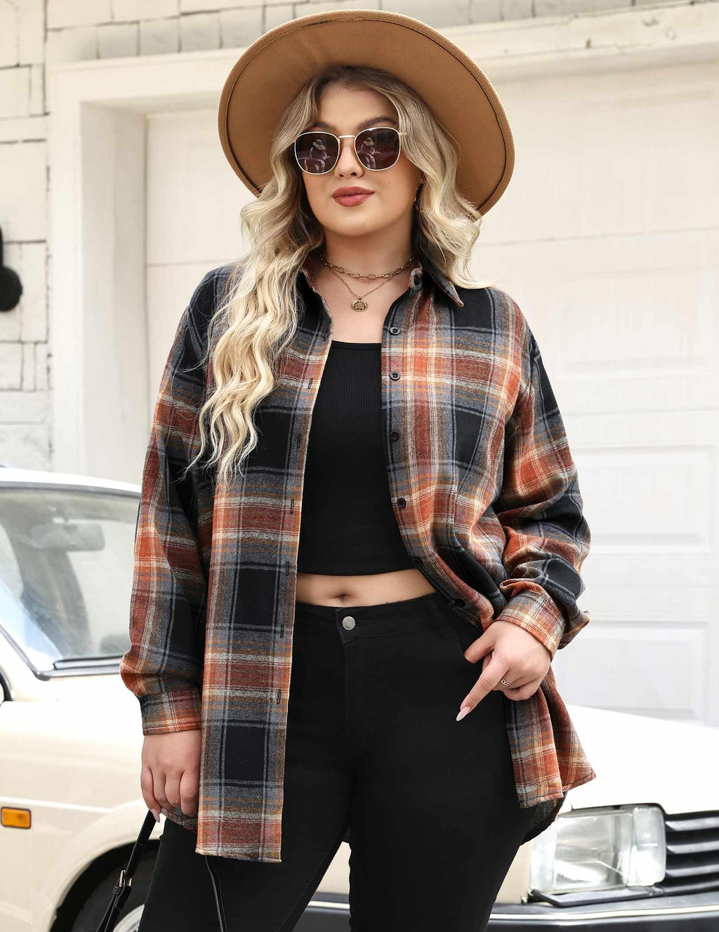 Zeagoo Womens Plus Size Flannel Shirts Plaid Shirts Long Sleeves Casual Button Down Collared Shacket Tops