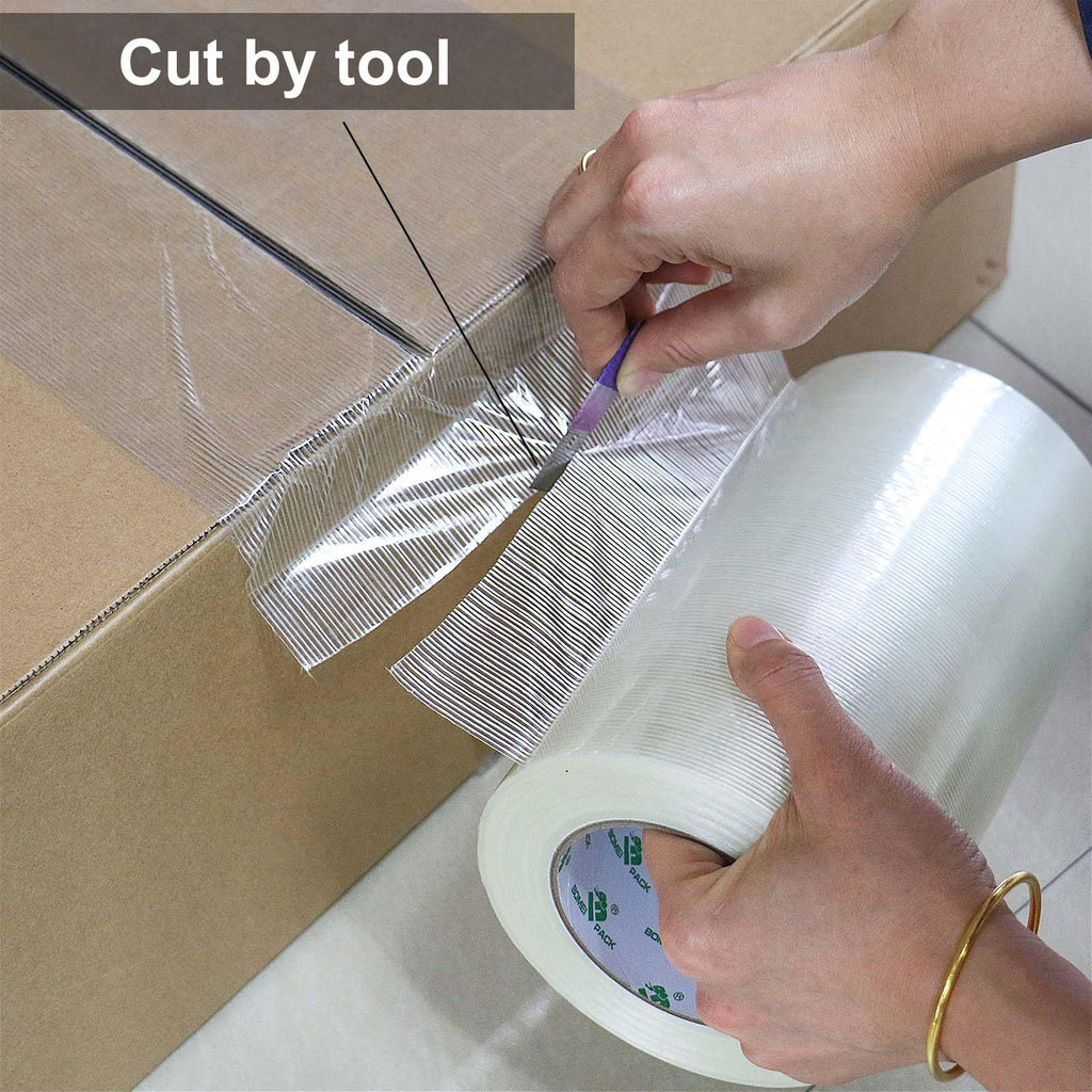 BOMEI PACK Wide Strapping Tape, 4Inch Heavy Duty Reinforced Packing Tape, Fiberglass Filament 60yds 5.5Mil