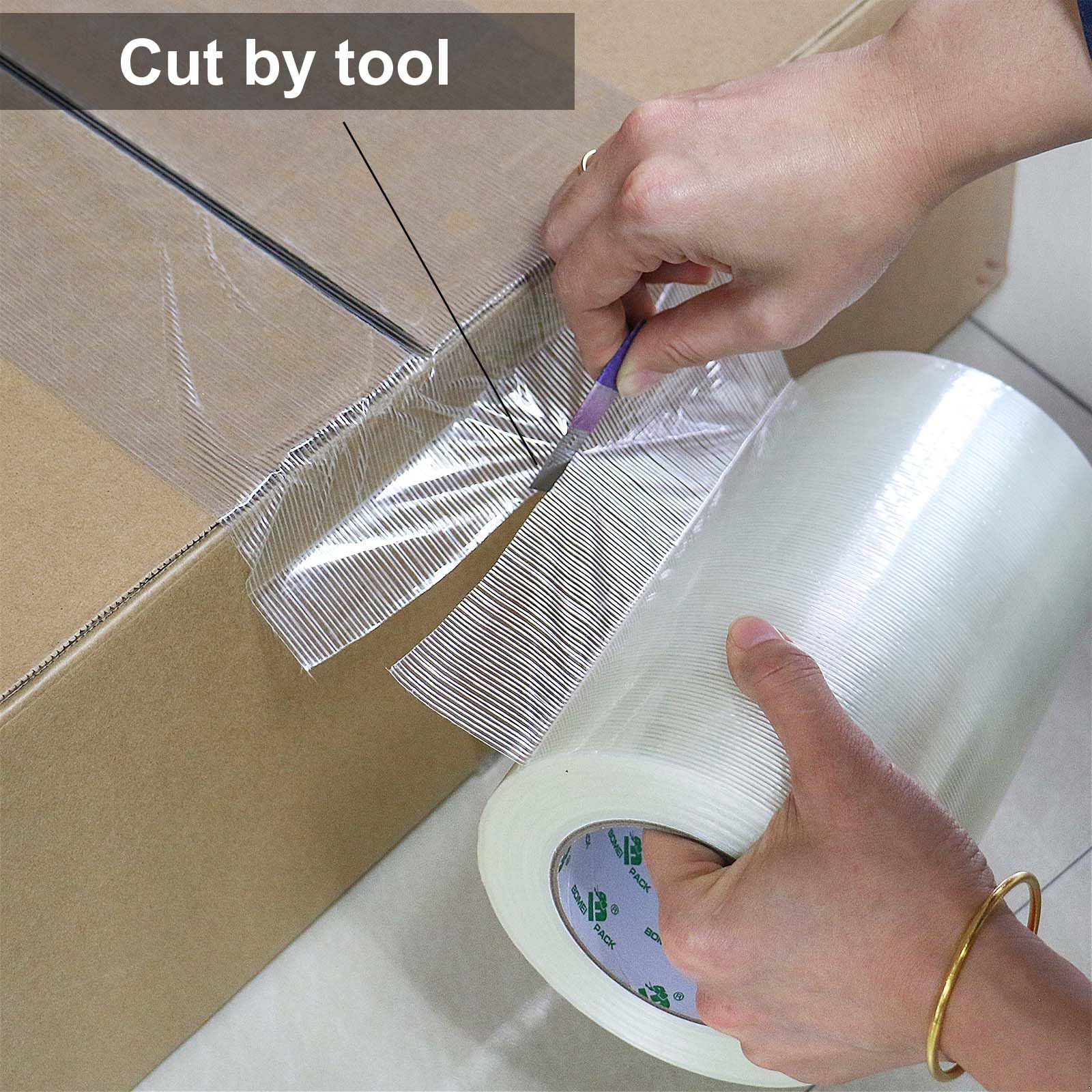 BOMEI PACK Wide Strapping Tape, 4Inch Heavy Duty Reinforced Packing Tape, Fiberglass Filament 60yds 5.5Mil