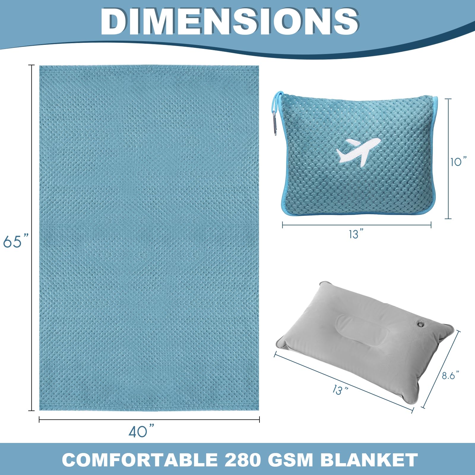 Travel Blanket Airplane Compact with Bag, Travel Essentials 3 in 1 Packable Airplane Blanket, Travel Pillow and Blanket Set, Inflatable Pillow, Luggage Sleeve & Backpack Clip (Camel)