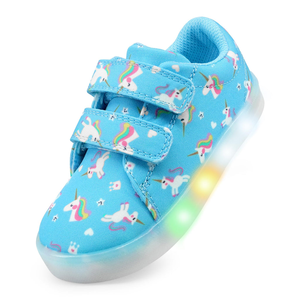 YESKIS Boys Girls Light Up Shoes Vivaki LED Canvas Cartoon Casual Sneakers for Toddler Little Kid Size 5-12
