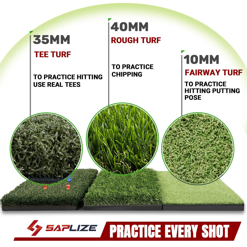SAPLIZE Foldable Heavy-Duty Golf Hitting Mat with 10mm EVA Backing for Indoor/Outdoor Swing & Chipping, Golf Accessories & Gift for Men & Women