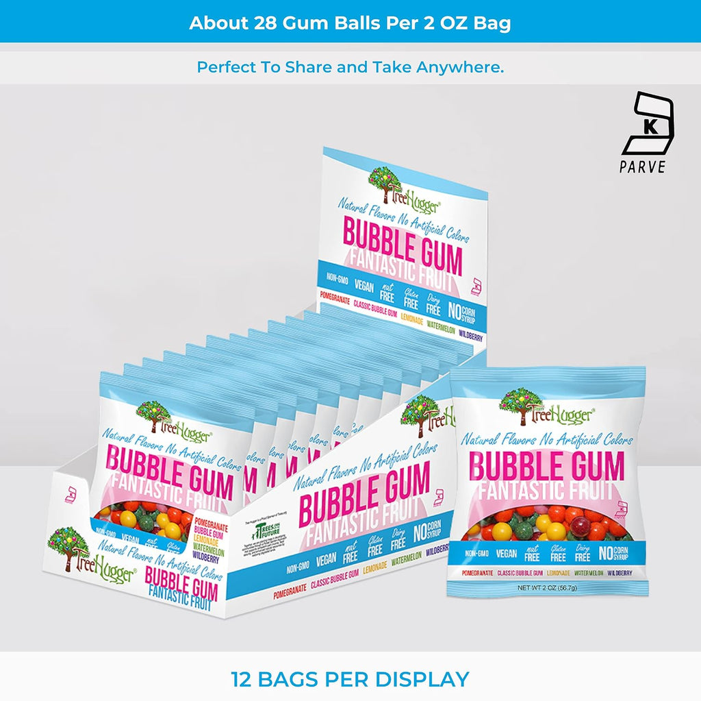 Tree Hugger Fantastic Fruit Bubble Gum, Natural Flavors, No Artificial Colors, 2 Ounce (Pack of 12)