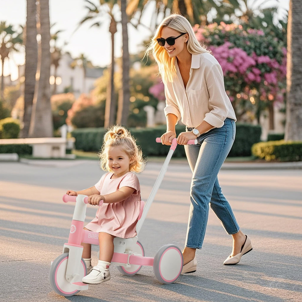 Toddler Bike with Push Handle,Tricycles for 1 to 3 Years Old, Toddler Tricycle with Push Handle for Boy Girl, Baby Balance Bike with Adjustable Seat Height and Removable Pedal (Black)