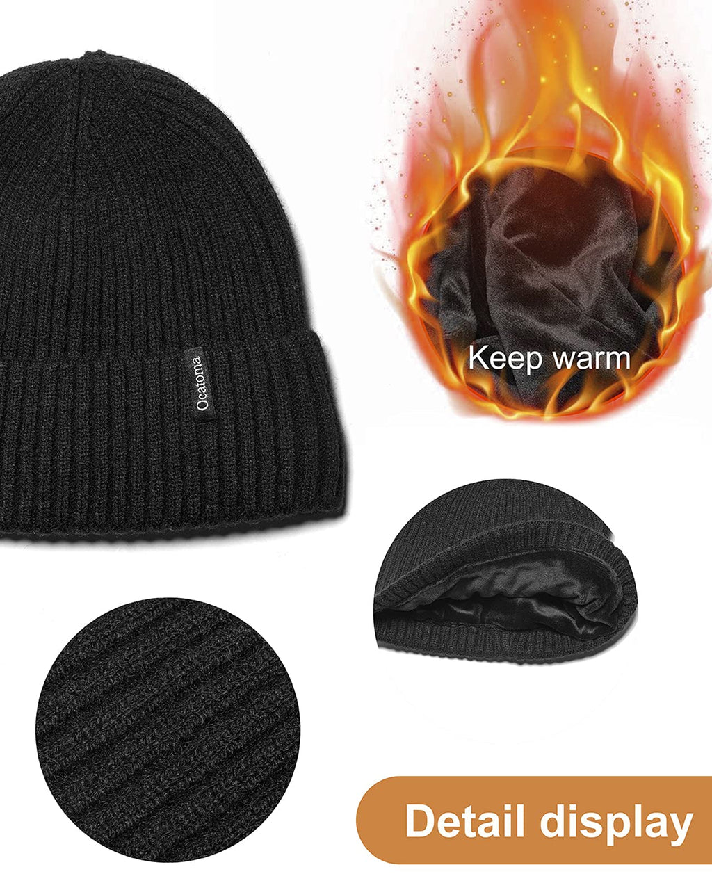 Ocatoma Beanie for Men Women Warm Winter Knit Cuffed Beanie Soft Warm Ski Hats Unisex