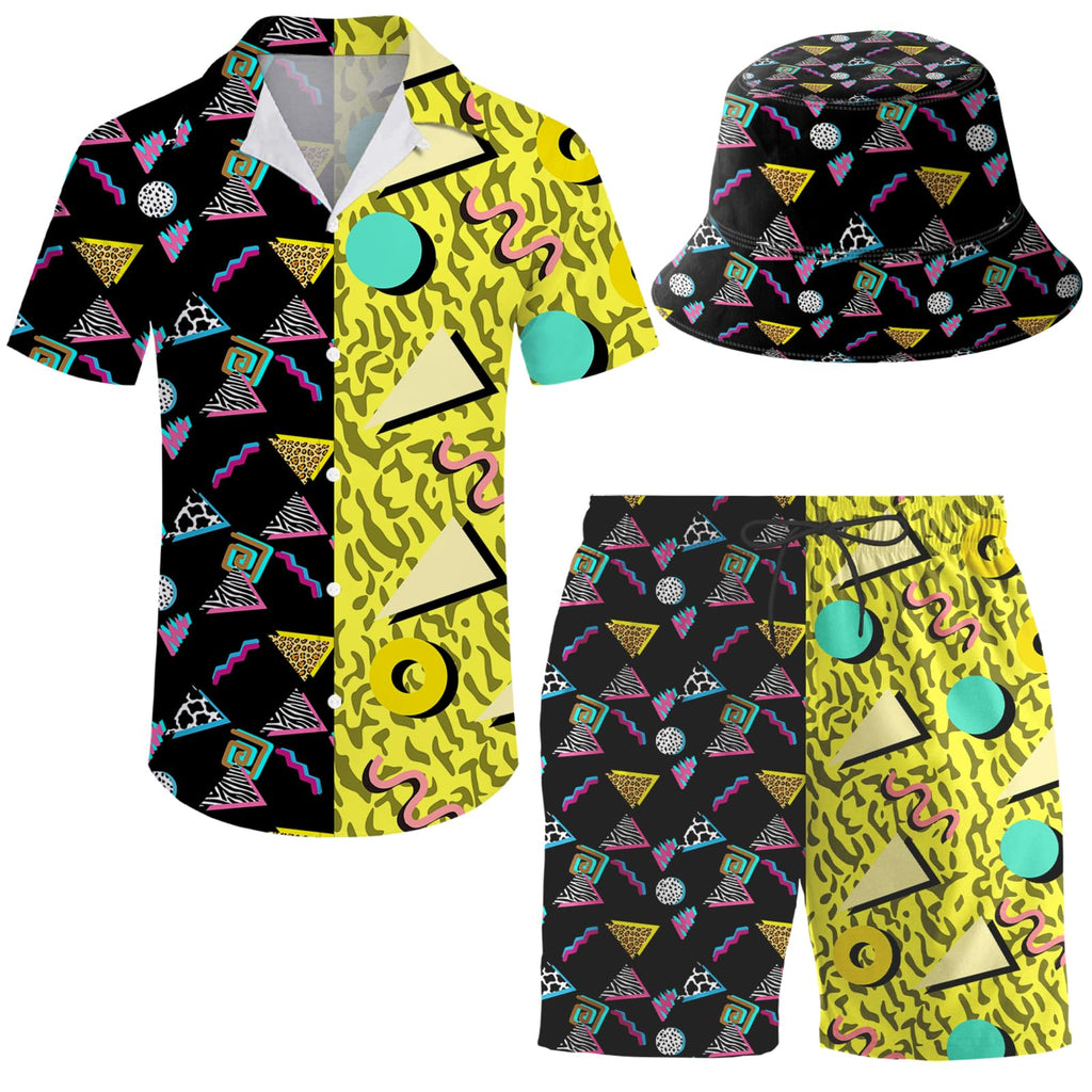 Men's 2 Piece Tracksuit Hawaiian Shirt Shorts Button Down Shirt and Shorts Sets with Bucket Hats