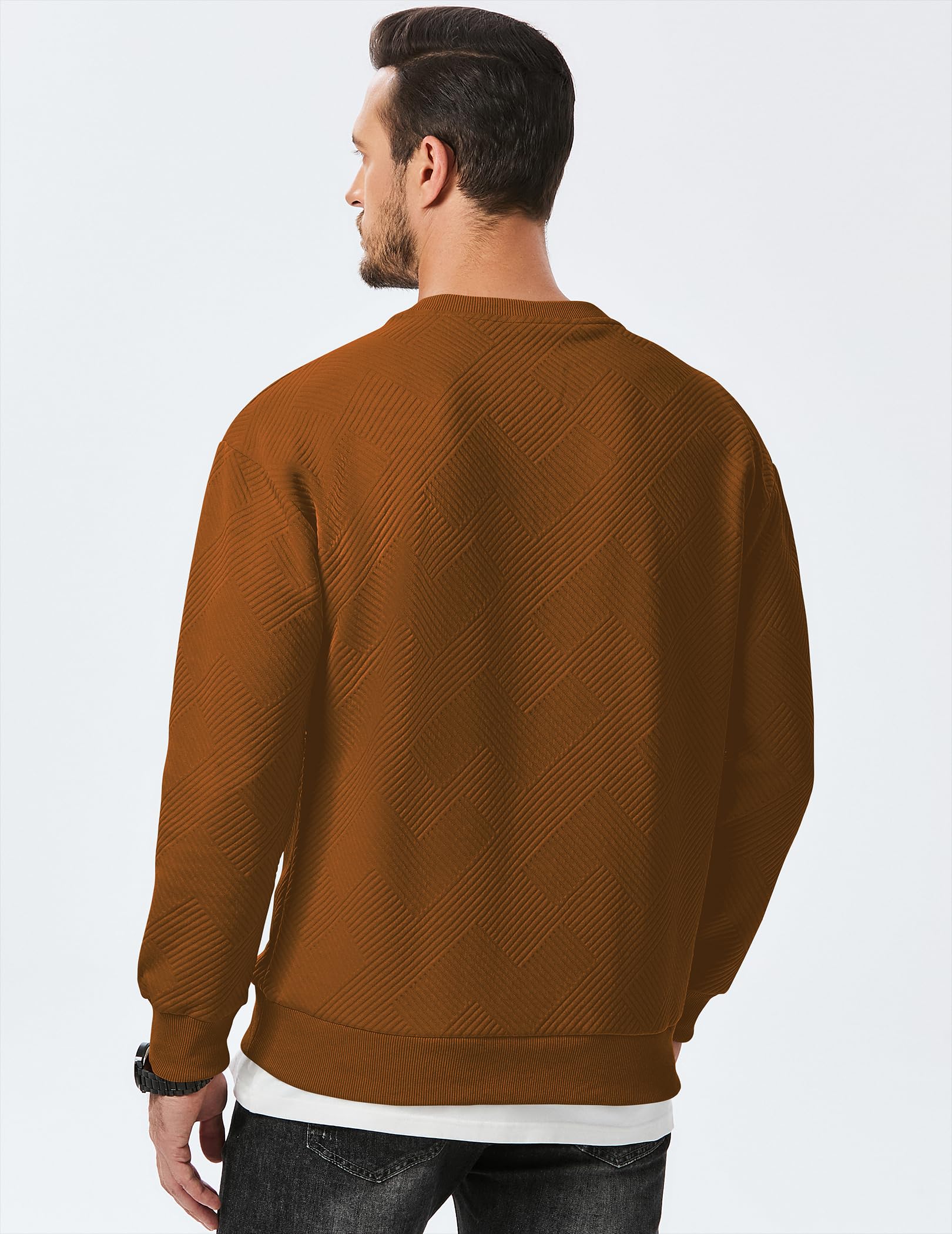 Dokotoo Men Men's Crewneck Sweatshirts Soild Color Geometric Texture Long Sleeve Casual Pullover Shirt