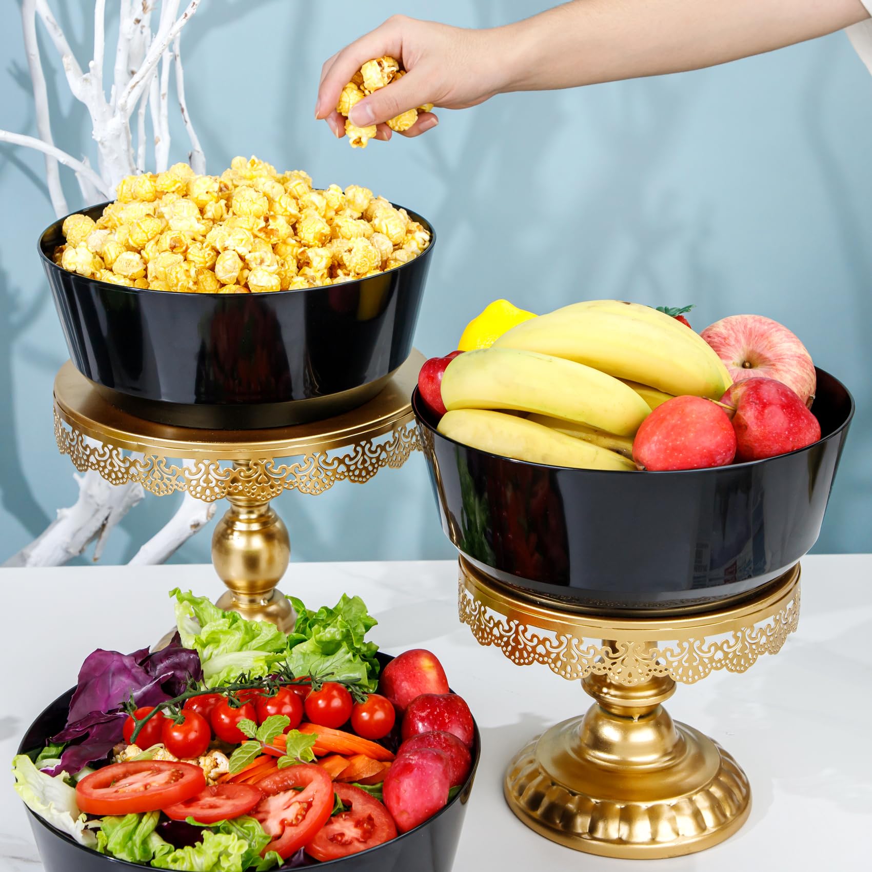 Hioasis 8 Pack Plastic Serving Bowls 128oz Black Plastic Bowls Heavy Duty Disposable Serving Bowls for Party Snack & Salad & Candy & Bar Buffet & Wedding