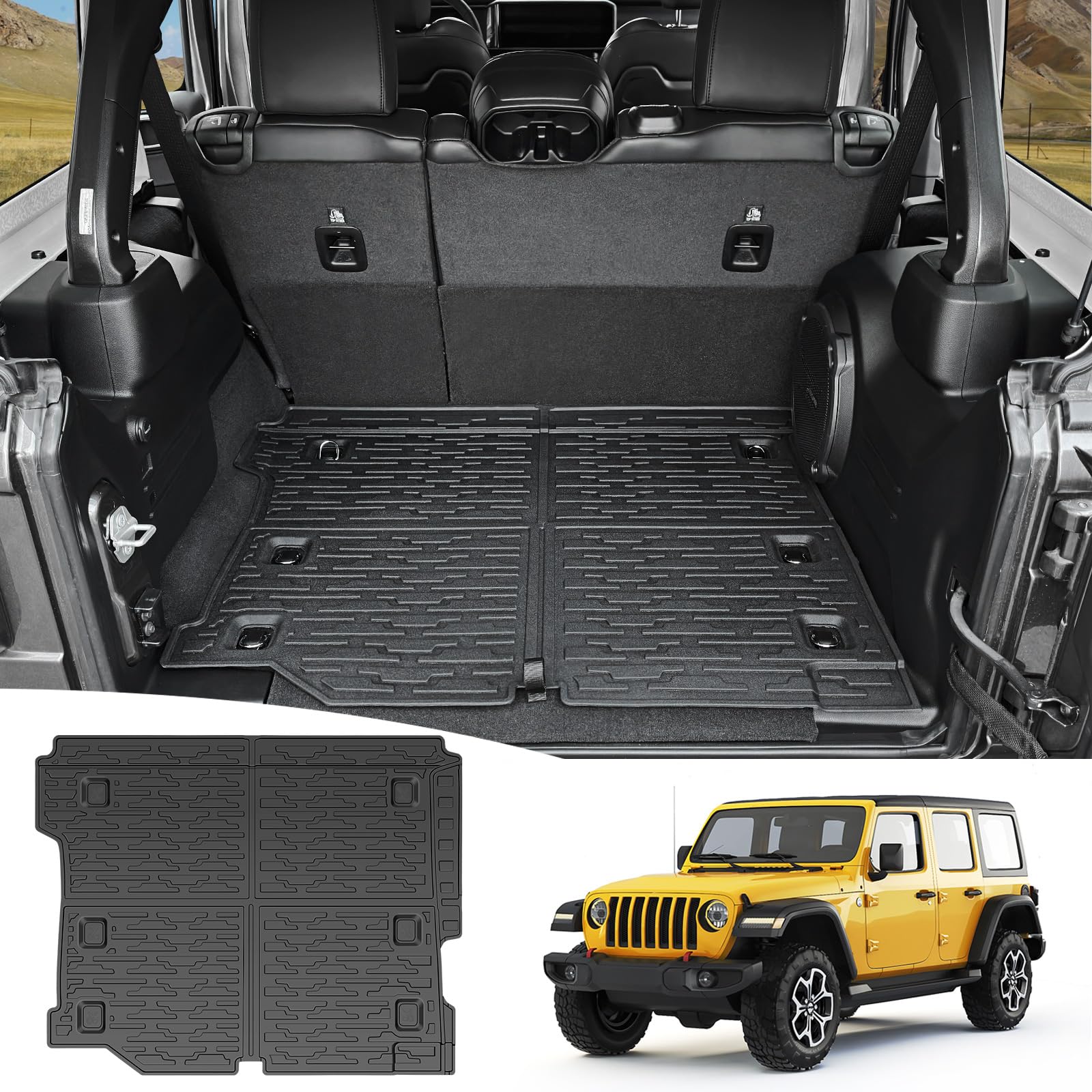 Cargo Mats for 2018-2025 Jeep Wrangler JL Unlimited 4X4 Trunk Mat with Backrest Liner, All Weather TPE Protector Rear Back Seat Mats for 18-25 Wrangler JL 4X4 4 Door Accessories