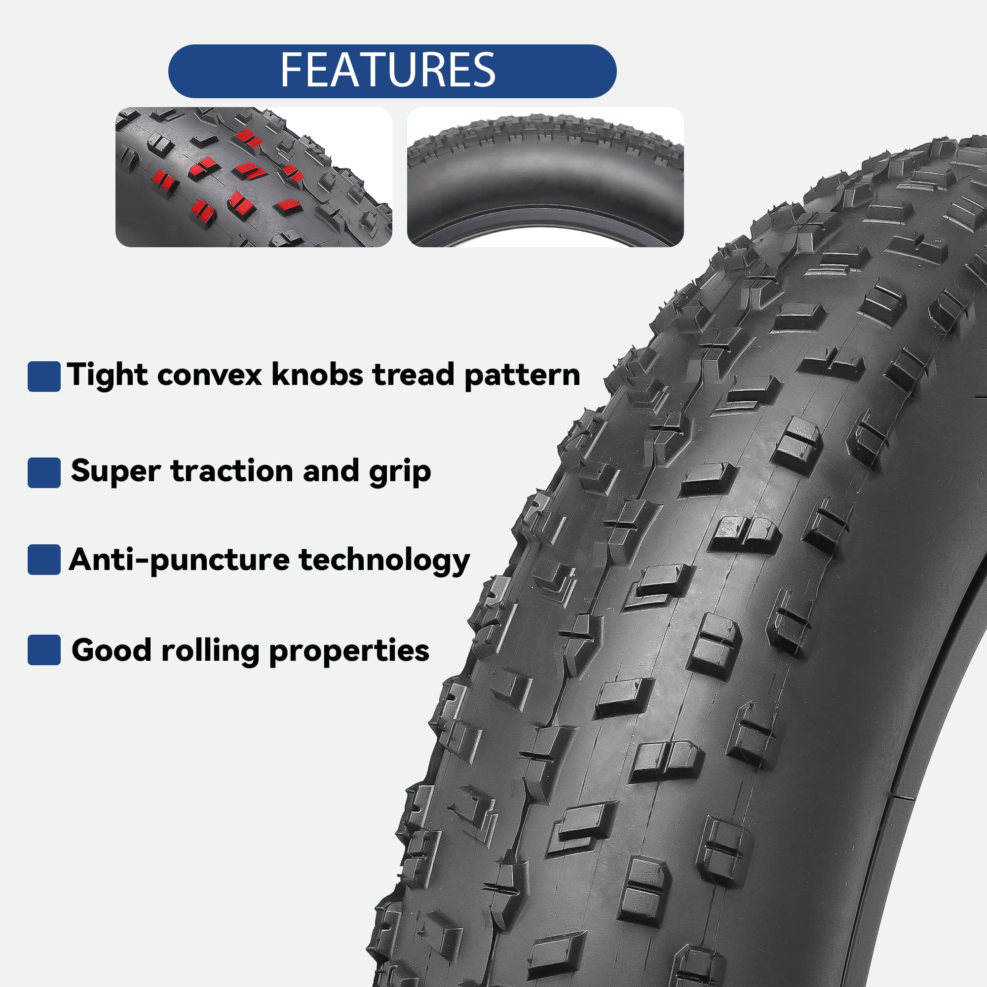 Hycline Fat Bike Replacement Tire: 20x4.0/26x4.0 Inch High-Performance Wear-Resistant Folding MTB Bicycle Tires, All-Terrain High-Density for Street or Trail Riding