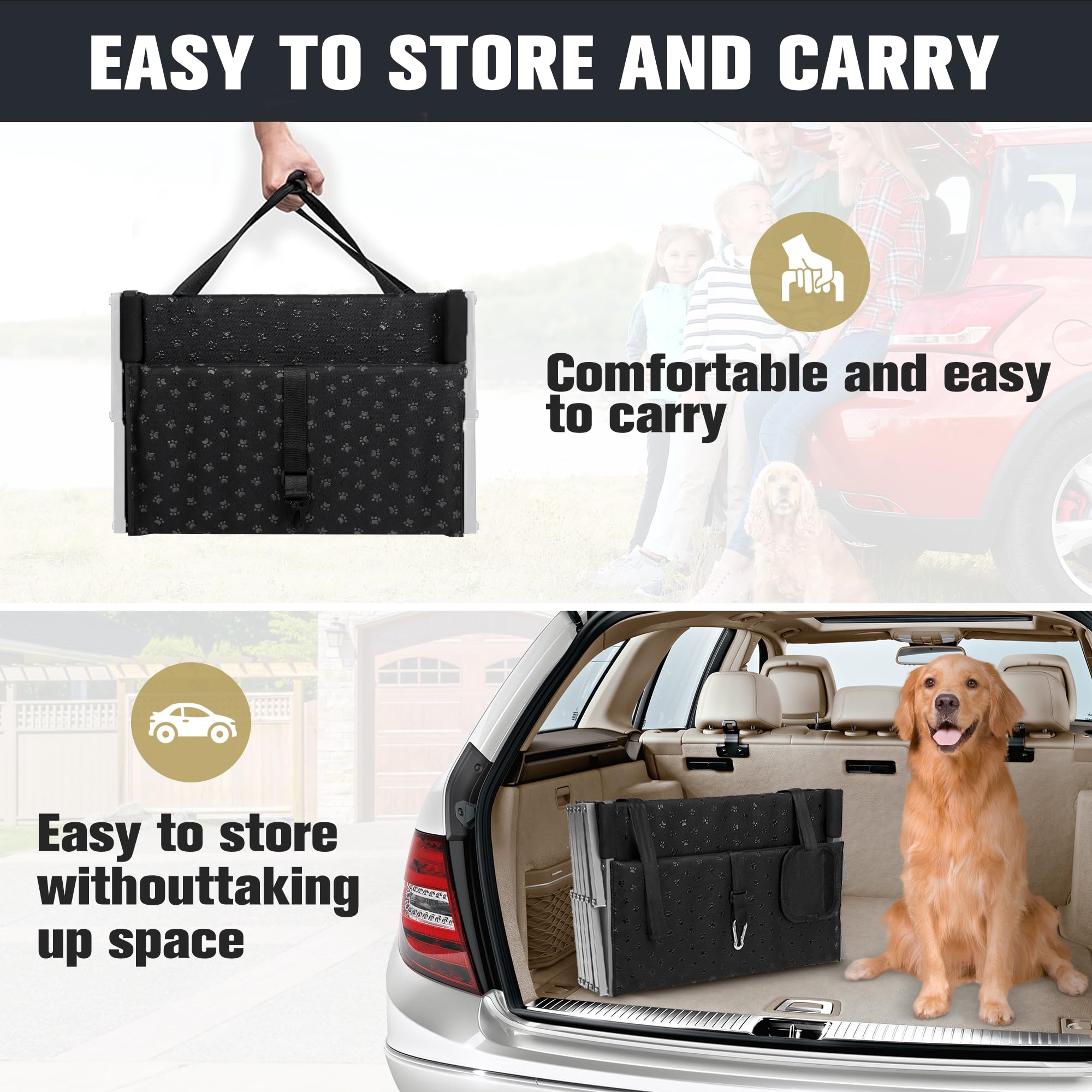 Dog Stairs for Car - Foldable Dog Ramps for Large Dogs with Non Slip Surface, Portable Dog Steps for Cars and SUV, Truck, Support Up to 200 Lbs