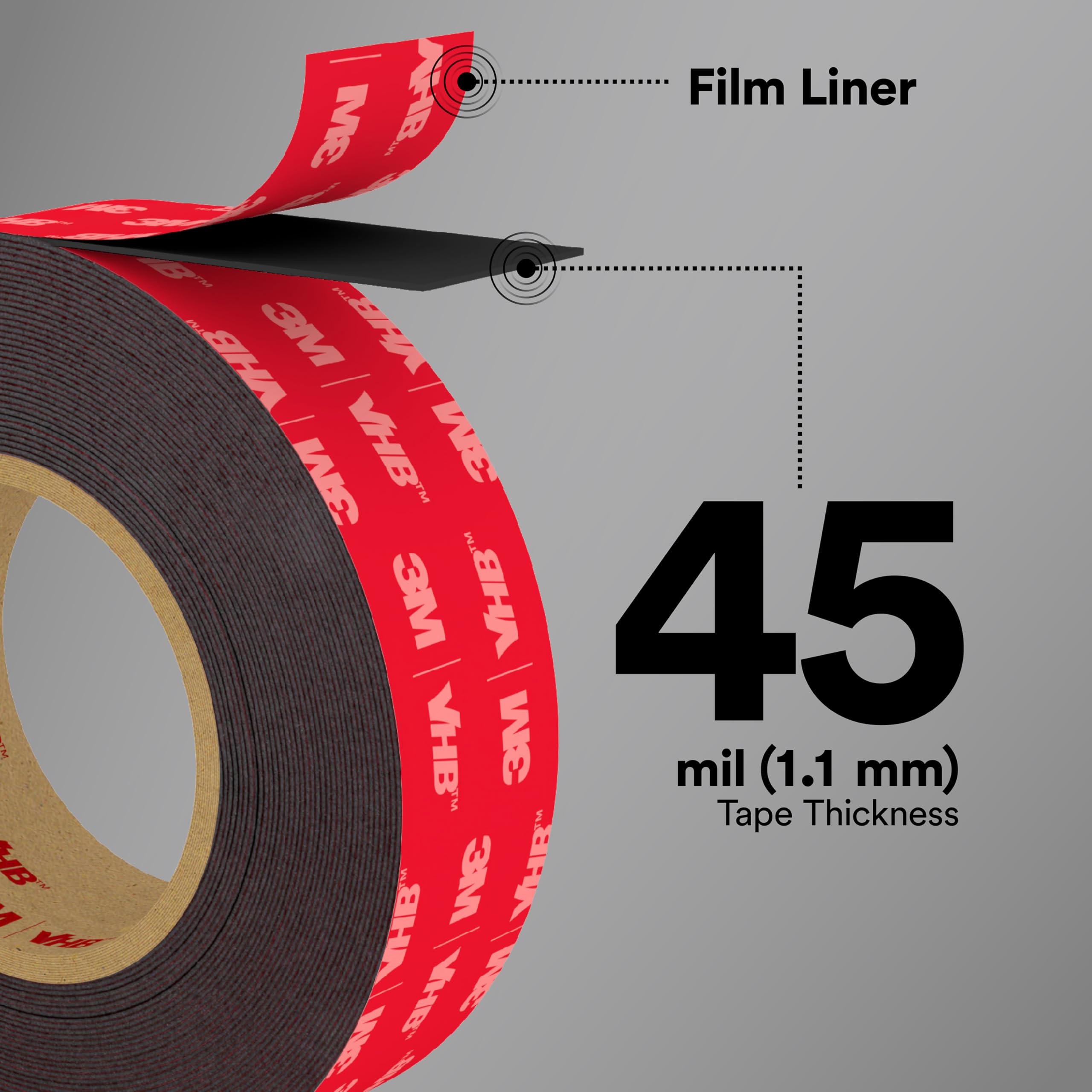 3M VHB Tape 5952 Double-Sided Acrylic Foam Tape - Heavy Duty, Industrial Mounting Tape - 1 inch Width x 36 Yards Length, 45 mil Thick - Black