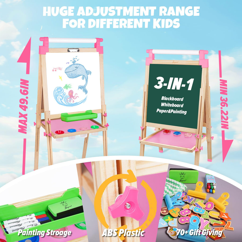 JOYOOSS Easel for Kids Art Easel Kids Easels for Toddlers,Wooden Kid Easel with Paper Roll - Adjustable Magnetic Double Sided Kids Dry Erase Board,Birthday Gifts for 1-12 Year Old Girls or Boys Blue