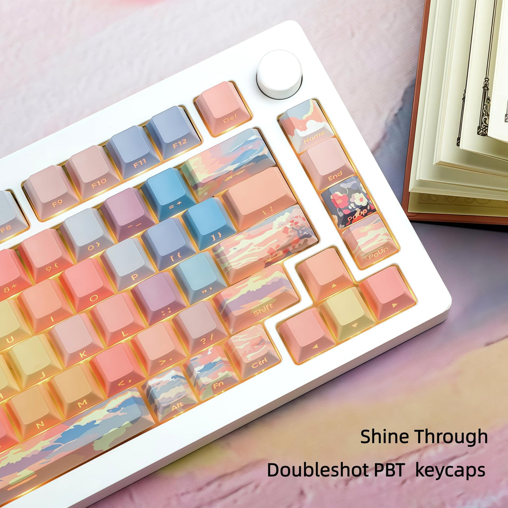 dagaladoo Black Topographic keycaps Double Shot PBT keycaps Shine Through Keyboard Keys Side Printed Key caps Cherry Profile Custom keycap Set for100%, 75%, 65%, 60% US Layout Mechanical Keyboard