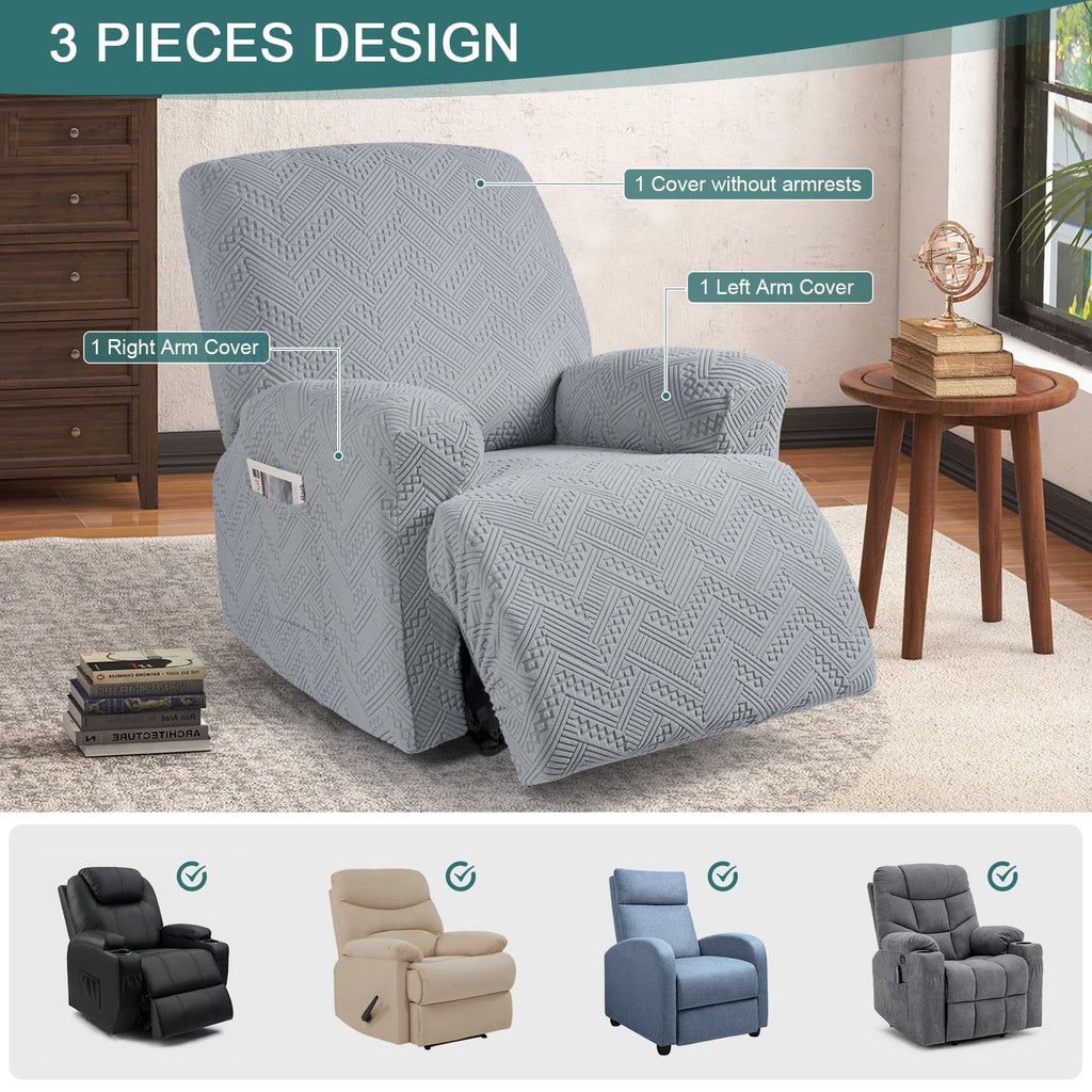 Ruaozz Recliner Chair Covers 3-Pieces Lazy Boy Recliner Slipcovers Stretch Reclining Chair Slipcover Washable Furniture Protector with Elastic Bottom (1 Seater, Army Green)