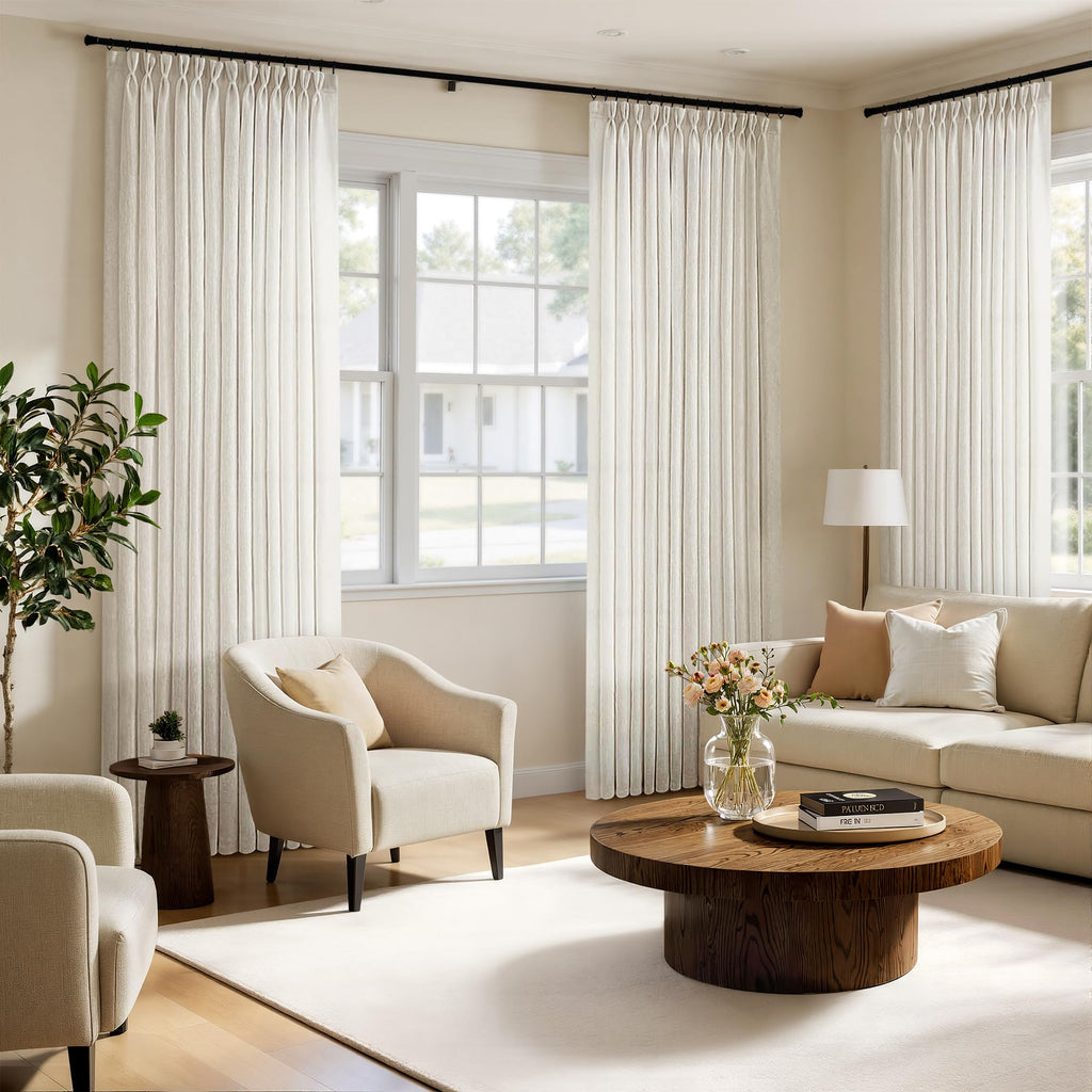 MIULEE Pinch Pleated Linen Curtains 84 Inches Long 2 Panels for Bedroom Living Room, Soft Thick Linen Textured Window Drapes Back Tab Hooks Semi Sheer Light Filtering Farmhouse，Beige