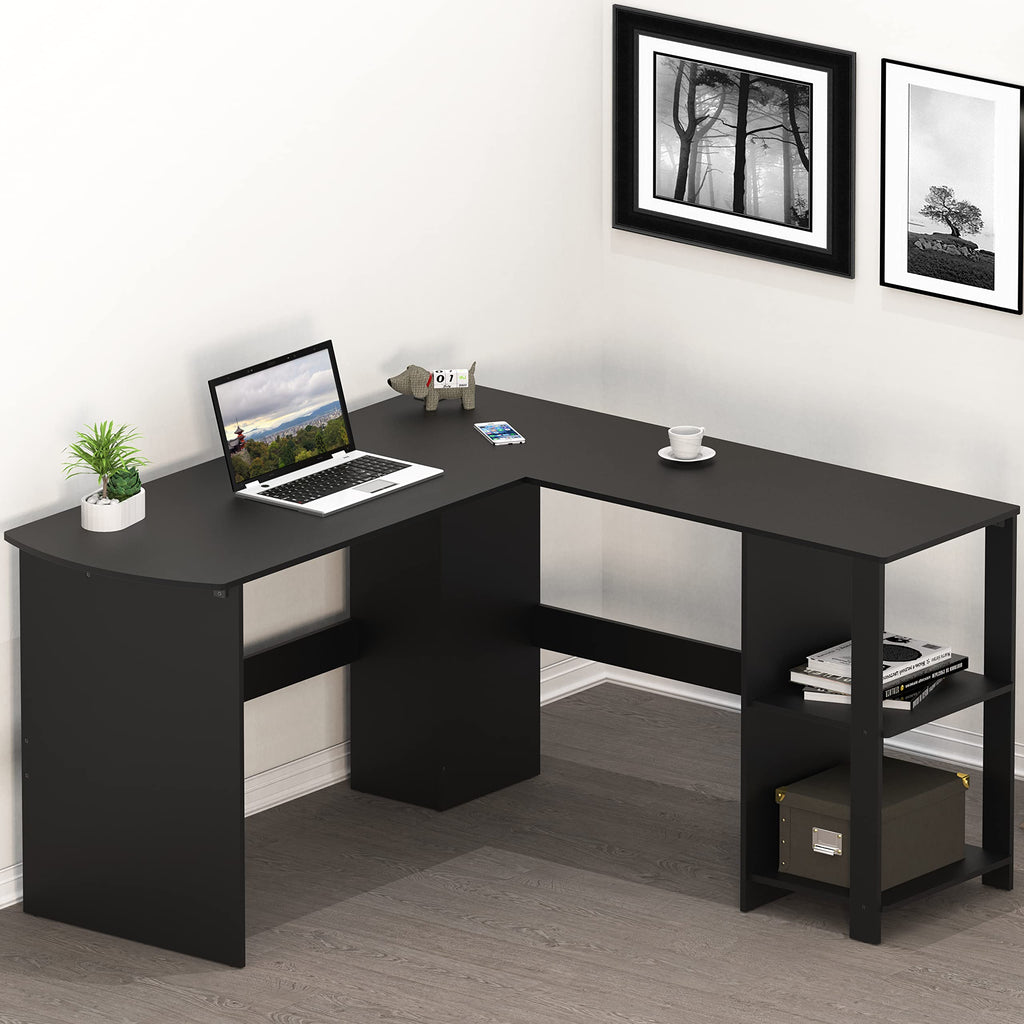 SHW 51 x 51 Inches L-Shaped Home Office Wood Corner Desk wtih Storage, Black