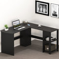 SHW 51 x 51 Inches L-Shaped Home Office Wood Corner Desk wtih Storage, Black