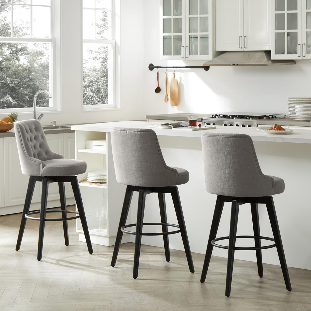 Watson & Whitely Counter Height Bar Stools, Performance Fabric Upholstered Modern Swivel Barstool with Back, Solid Wood Legs, 26" H Seat, Flint Grey