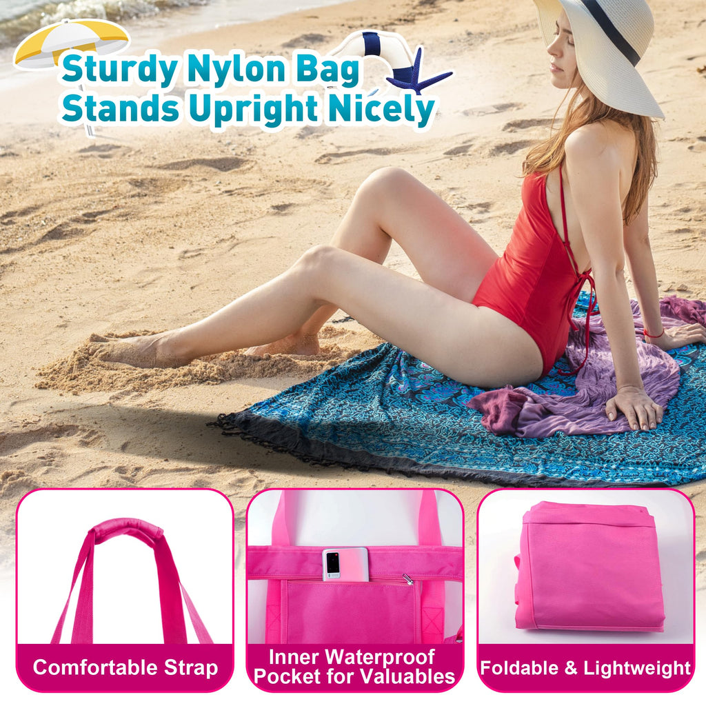 Mesh Beach Bag - Large Waterproof Beach Tote Bag with Zipper, Oversized Foldable Lightweight Family Swim Bag Vacation