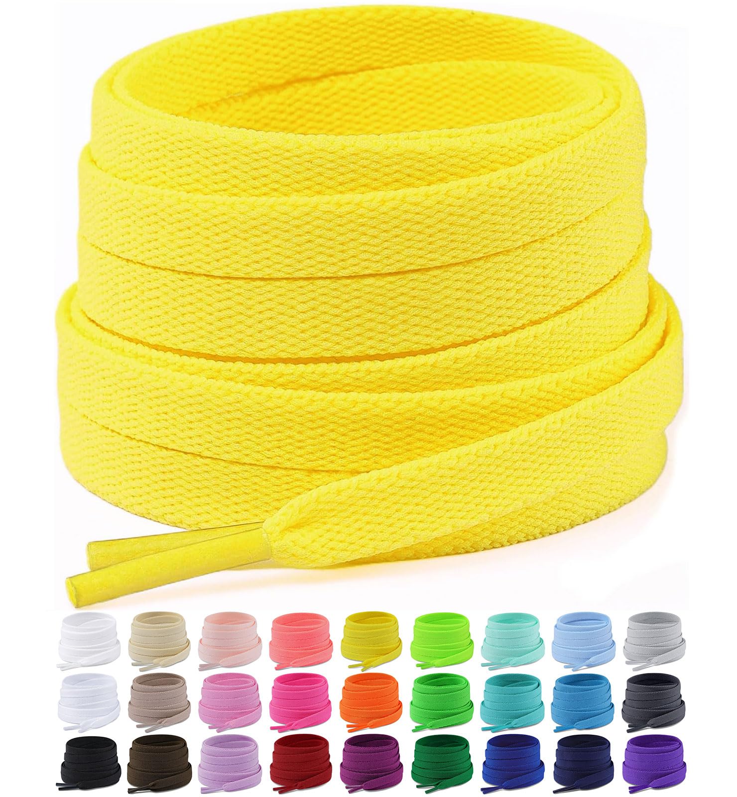 Upgrade Tight Weave Flat Shoelaces 28 Colors 5/16" Wide Shoe Laces for Sneakers - 2Pairs