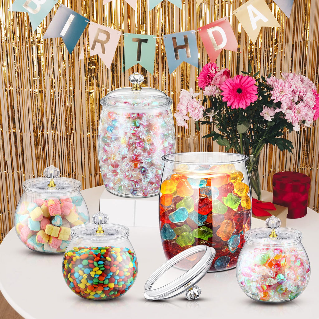 Nuogo 6 Pcs Plastic Candy and Cookie Jar with Lids Decorative Apothecary Jars Candy Buffet Containers Clear Airtight Food Storage Canister Home Decoration(42 oz,Classic)
