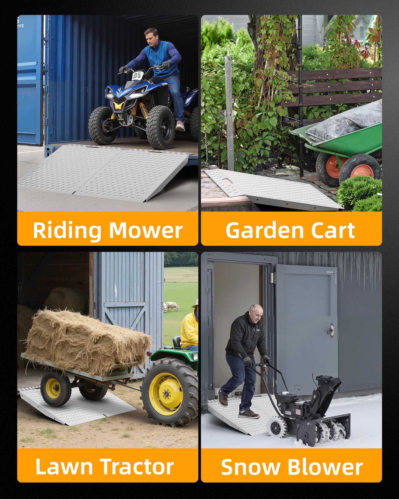 VNN 29" x 24" Shed Ramp for Riding Mower - 750 LB Capacity Shed Ramps, Anti-Slip Punch Plate Ramp for ATV, Motorcycles, Garages & Barns (1PC,Black, Alloy)