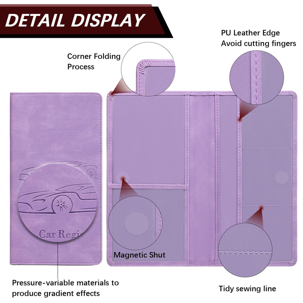 Car Registration and Insurance Card Holder for Women Men, Black Glove Box Paperwork Organizer with Magnetic Buckle for Easy Access and Protect Documents and Various Cards in Vehicle