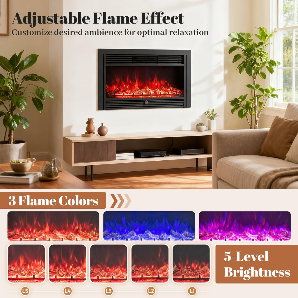 Giantex 18" Electric Fireplace Insert Heater, Wall Recessed/Mounted Fire Places Electric Fireplace with Remote, 2 Modes Heat, 9H Timer, 5 Brightness, 750/1500W Freestanding Fireplace