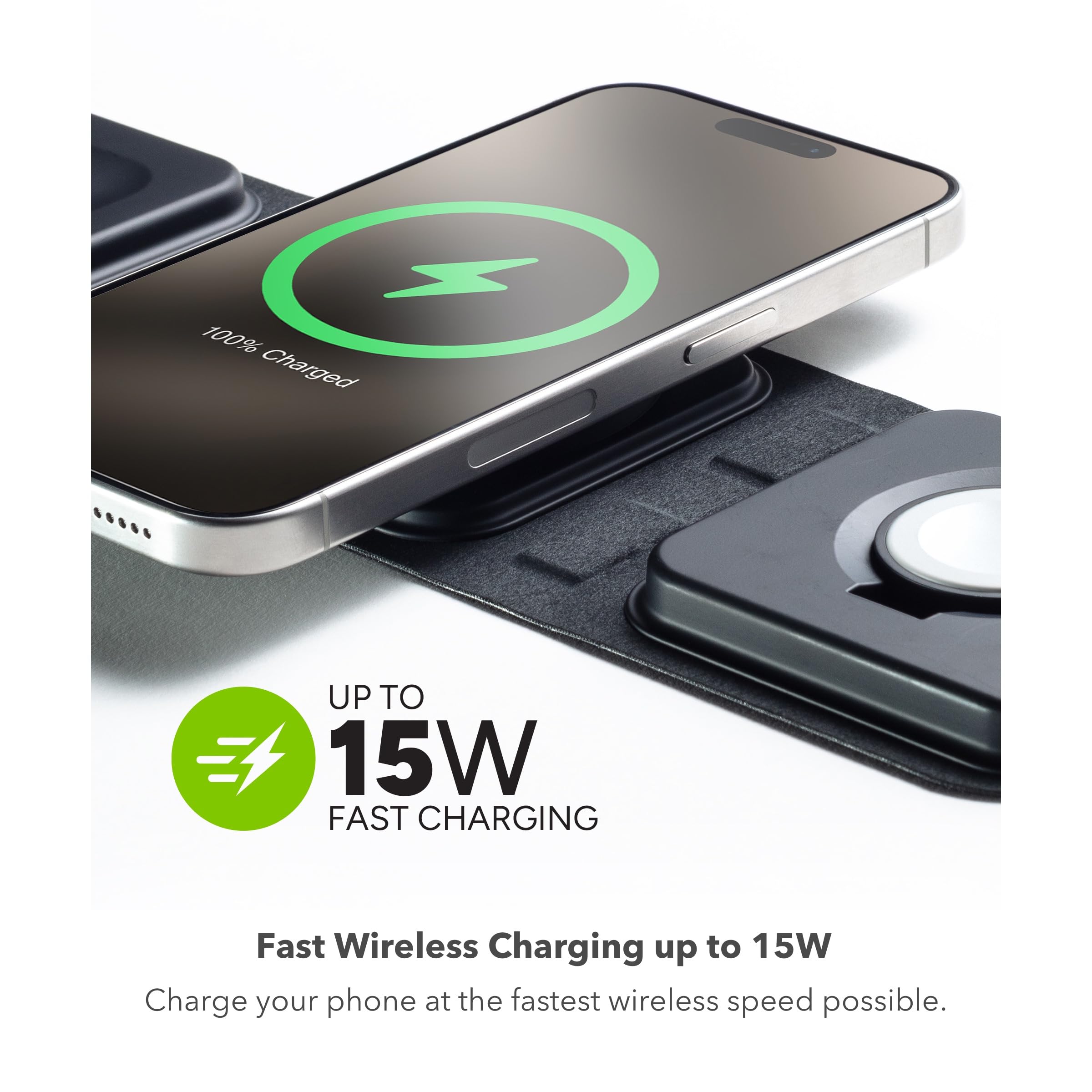 Mophie 3-in-1 Travel Charger with MagSafe - Portable Wireless Charging Hub, Compatible w/Apple Devices, iPhone 17/16/15/14/13/12 Series, Apple Watch Series 11 to 1 & Ultra, AirPods Pro/3rd Gen, Black