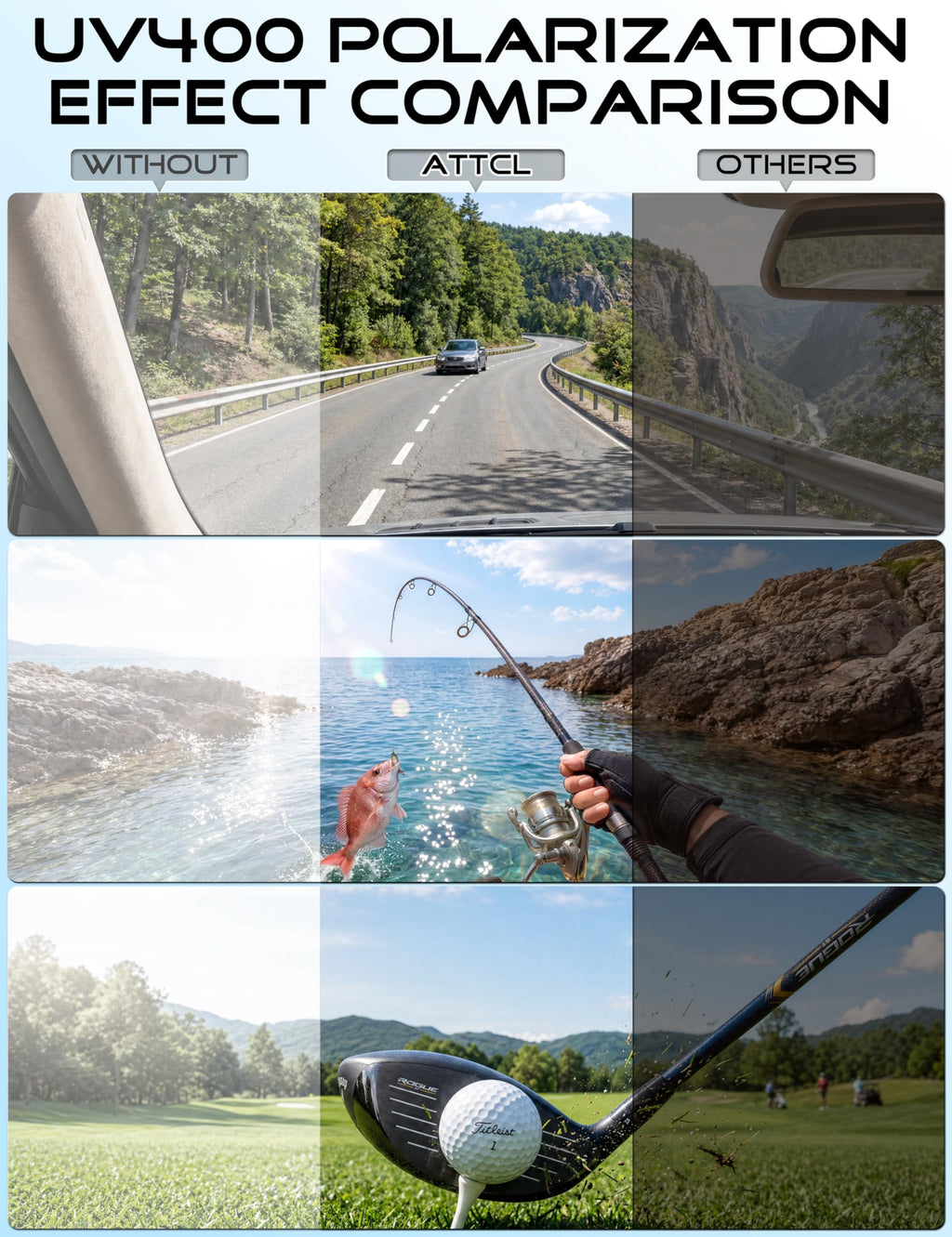 ATTCL 22g Polarized Sunglasses Men Sports: Secure Fit Wrap Around TR90 Frame Ultra-Light UV Protection for Running Fishing