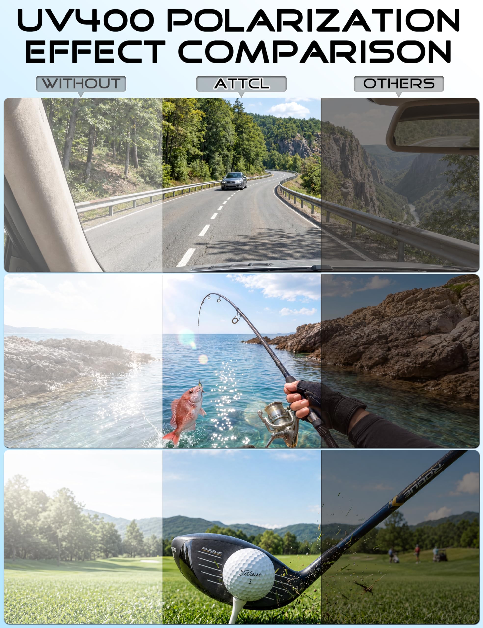 ATTCL 22g Polarized Sunglasses Men Sports: Secure Fit Wrap Around TR90 Frame Ultra-Light UV Protection for Running Fishing