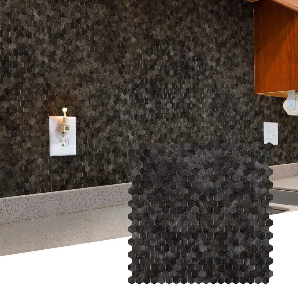 STICKGOO Peel and Stick Backsplash Tiles, Stick on Mosaic Self Adhesive Tiles, 3D Hexagon Backsplash for Kitchen Bathroom Fireplace Vanity (8PCS, Copper)