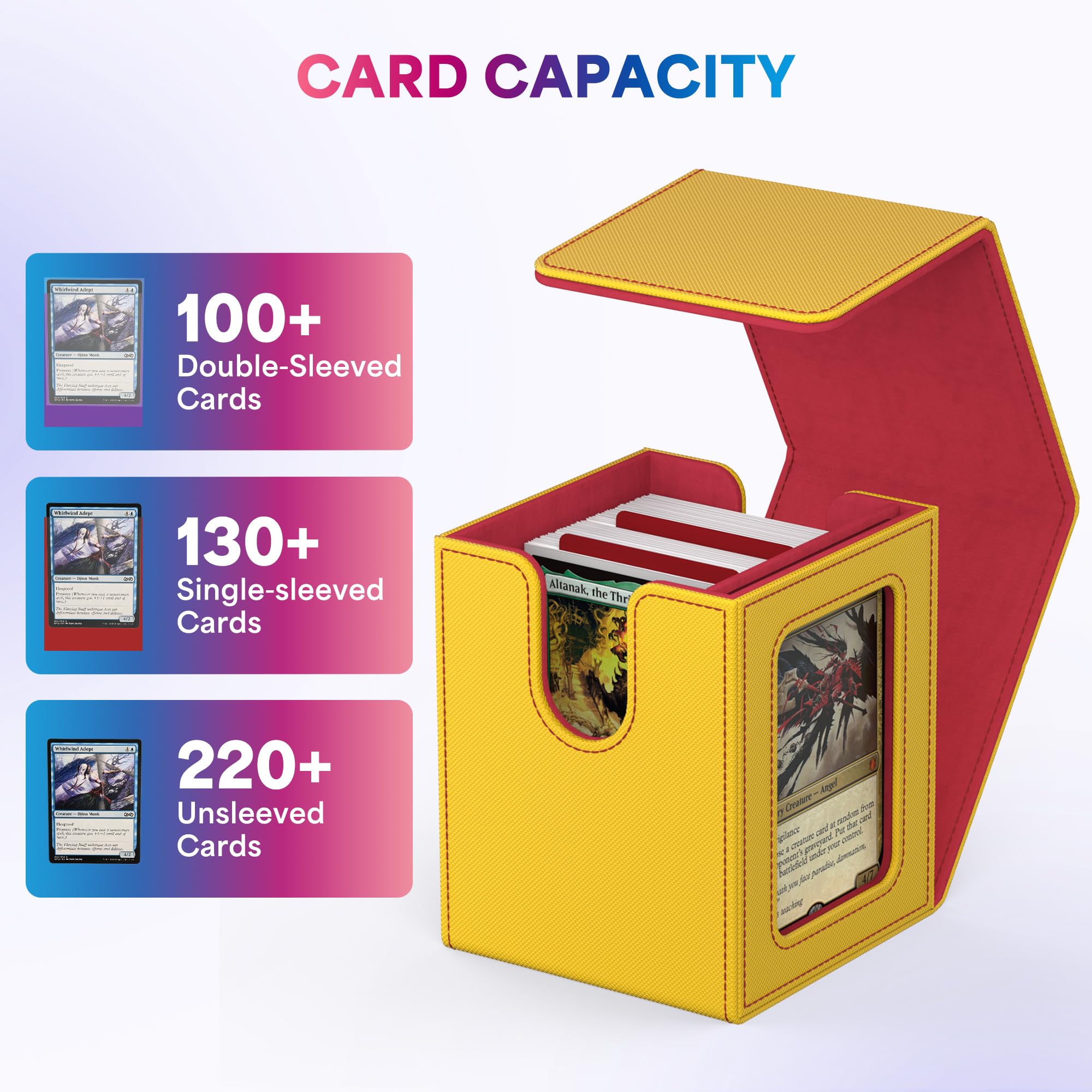 UAONO 4 Pack MTG Commander Deck Box, Independent Commander Display, Fits 400 Double-Sleeved Cards, Magnetic Deck Case for Magic the Gathering TCG, 8 Dividers & 4 Top Loaders (4 Color)