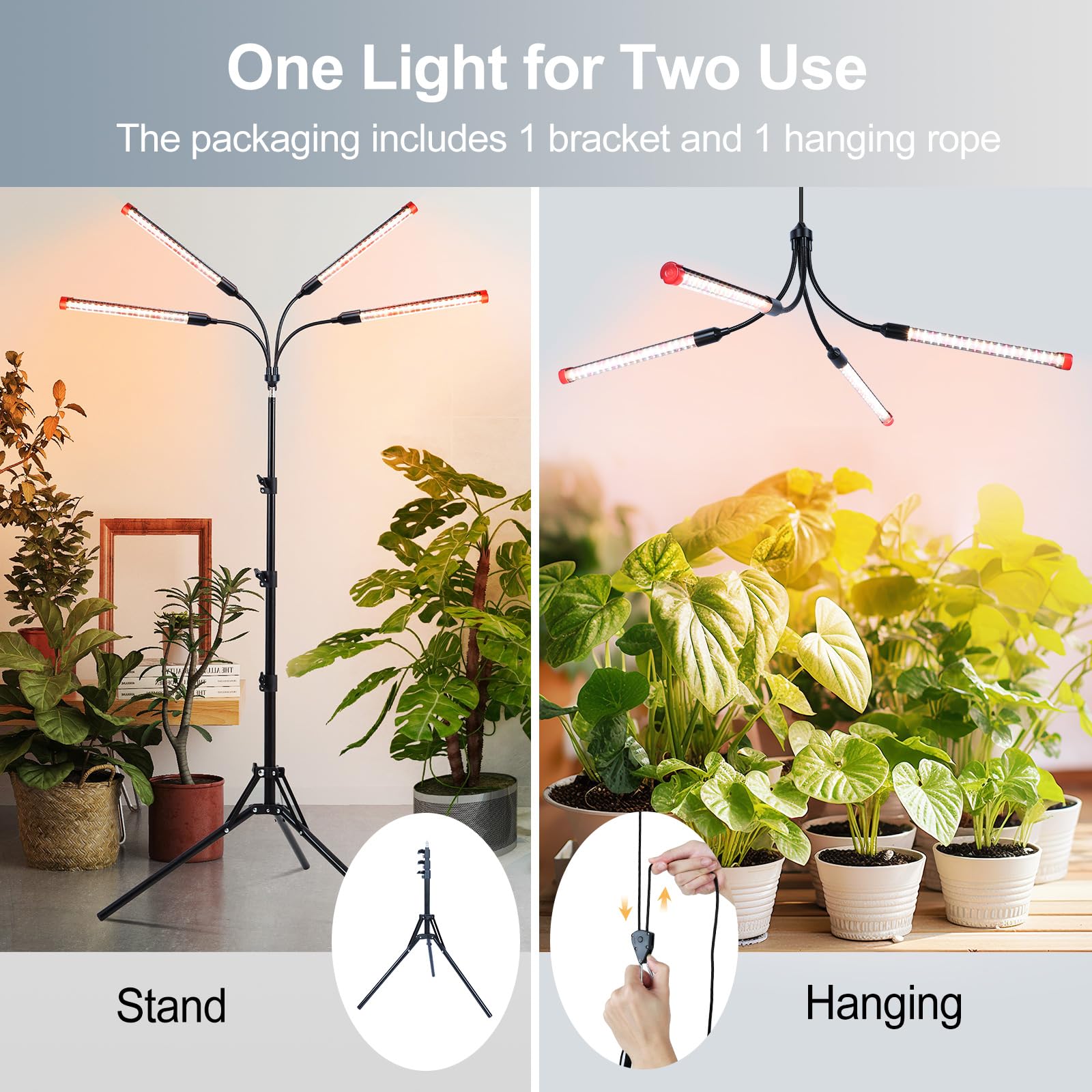 FECiDA Gamechanger 2026 36 Watt Power Draw, NO Need Adapter, 4Head Strong Clip Grow Lights for Indoor Plants with 4/8/12/16/20H Timer, LED Plant Growing Lamps for Houseplants, Bonsai, Seed Starting